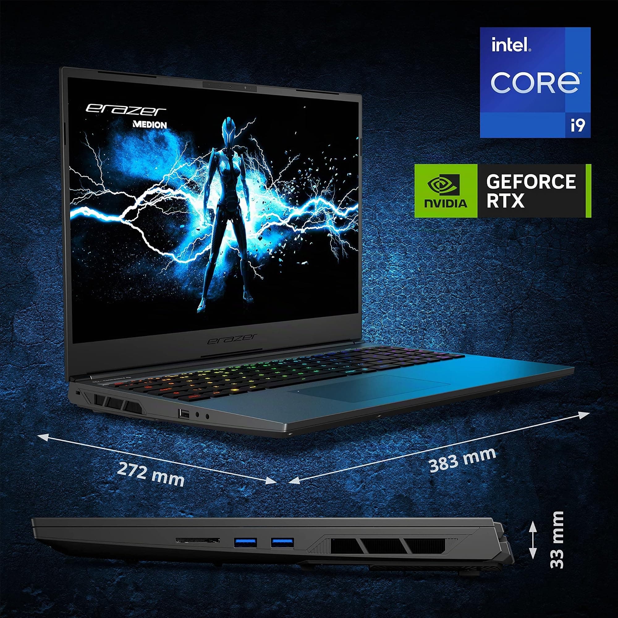 ERAZER Major X20 40,6 cm (16" Zoll 240Hz 100% sRGB) QHD+ Gaming Laptop (Intel Core i9-14900HX, 32GB DDR5 RAM, 2TB PCIe SSD, GeForce RTX 4070 8GB GDDR6, Win 11 Home) Core i9-14900HX 32.0 GB 2000 GB Nvidia GeForce RTX 4070 MD62617 Bild 2