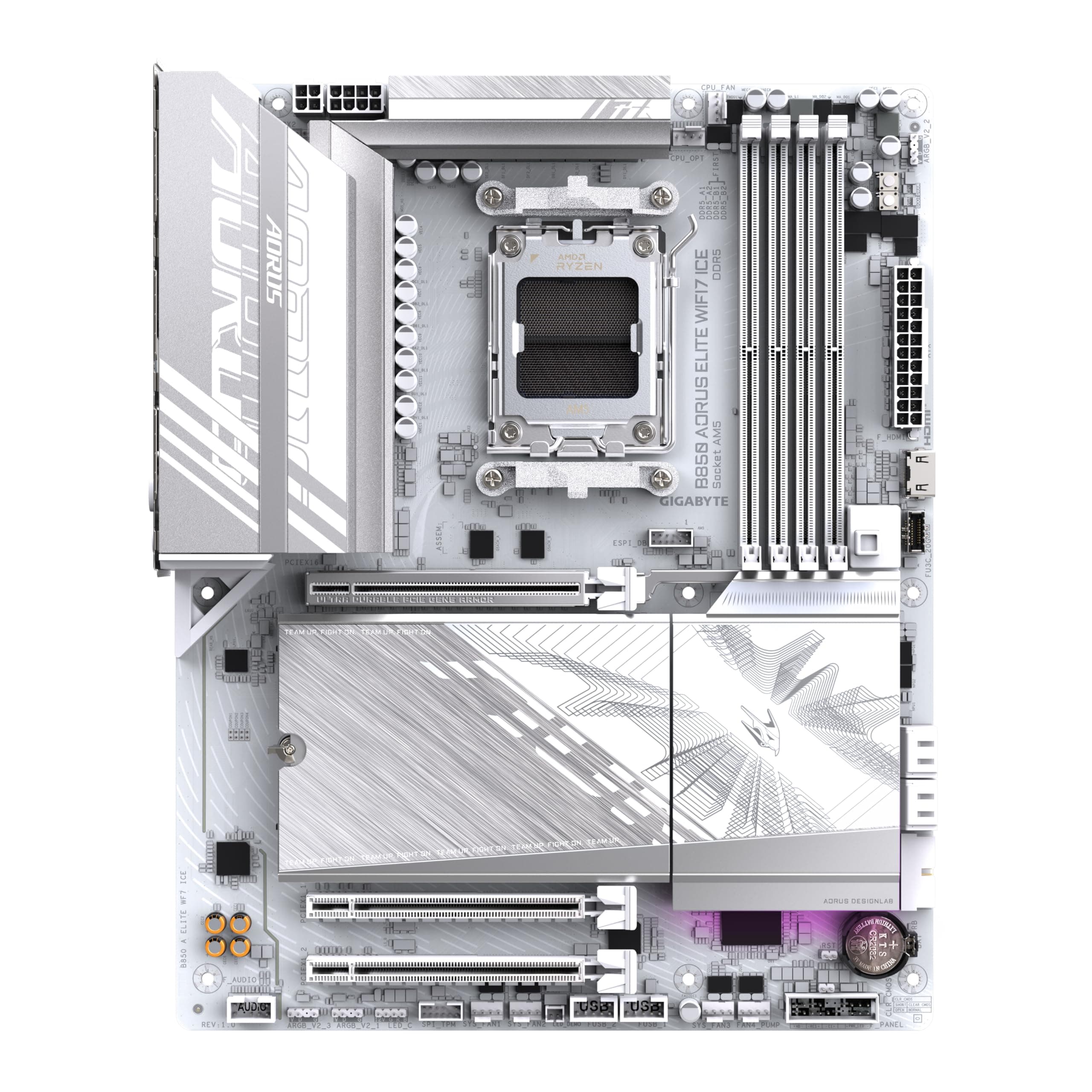 GIGABYTE B850 AORUS Elite WIFI7 Ice Motherboard - AMD Ryzen 9000 Serie CPUs, 14+2+2 Phasen digitales VRM, bis zu 8200MHz DDR5 (OC), 1xPCIe 5.0 + 2xPCIe 4.0 M.2, 2,5 LAN, WiFi 7, USB 3.2 Gen 2x2 Bild 3