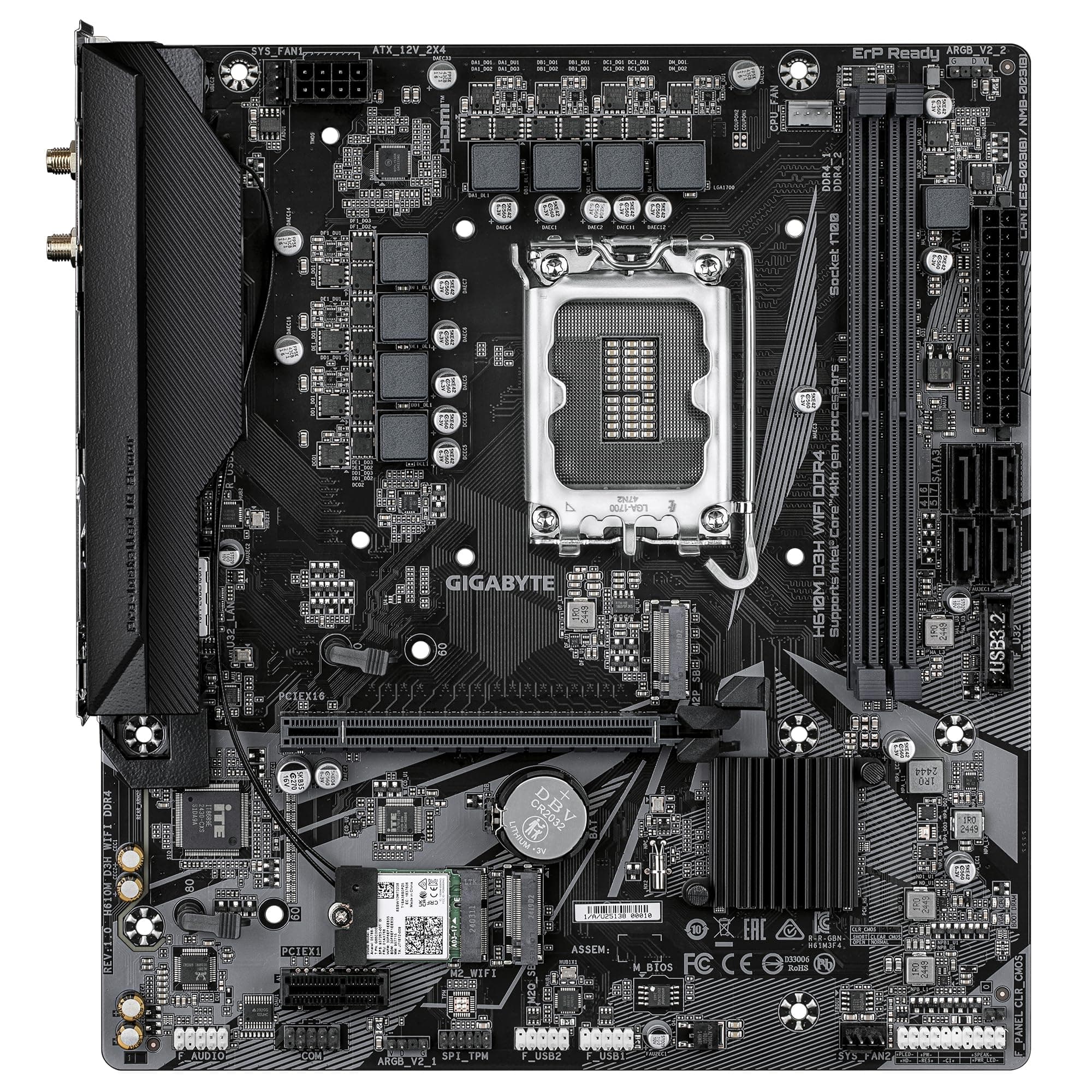 GIGABYTE H610M D3H WiFi DDR4 Mainboard – Unterstützt Intel Core Prozessoren der 14. Generation, 6+1+1 Phasen VRM, bis zu 3200 MHz DDR4, 2xPCIe 3.0 M.2, Wi-Fi 5, 1 GbE LAN, USB 3.2 Gen 1 Bild 3