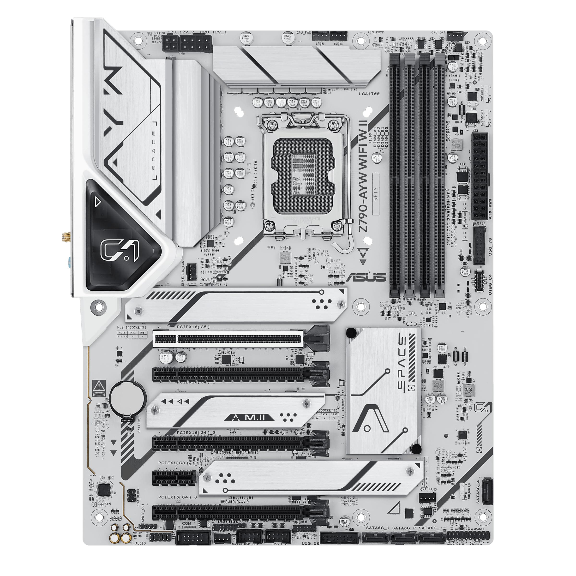 ASUS Z790-AYW WiFi W II Intel Z790 (LGA 1700) ATX Motherboard mit PCIe® 5.0, 3X M.2, 12+1 DrMOS, DDR5, WiFi 6, 2.5Gb LAN, HDMI, USB 10Gbps Type-C®, USB 10Gbps Type-C®, Thunderbolt™, USB4®, Aura Sync Bild 5