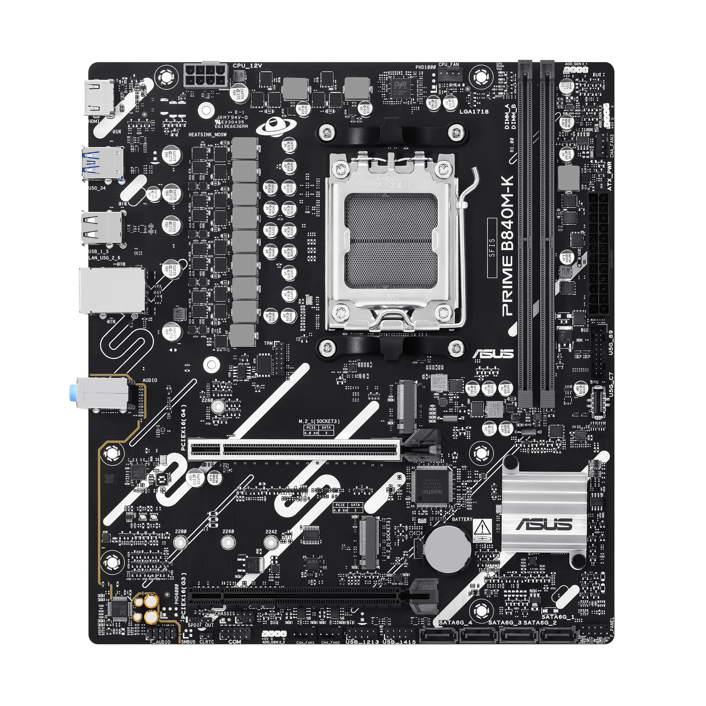 ASUS Prime B840M-K AMD B840 Micro-ATX Mainboard (DDR5, Zwei M.2 Steckplätze, Realtek® 2.5Gb Ethernet, HDMI™, Front USB 5Gbps Type-C®, Aura Sync) Bild 2
