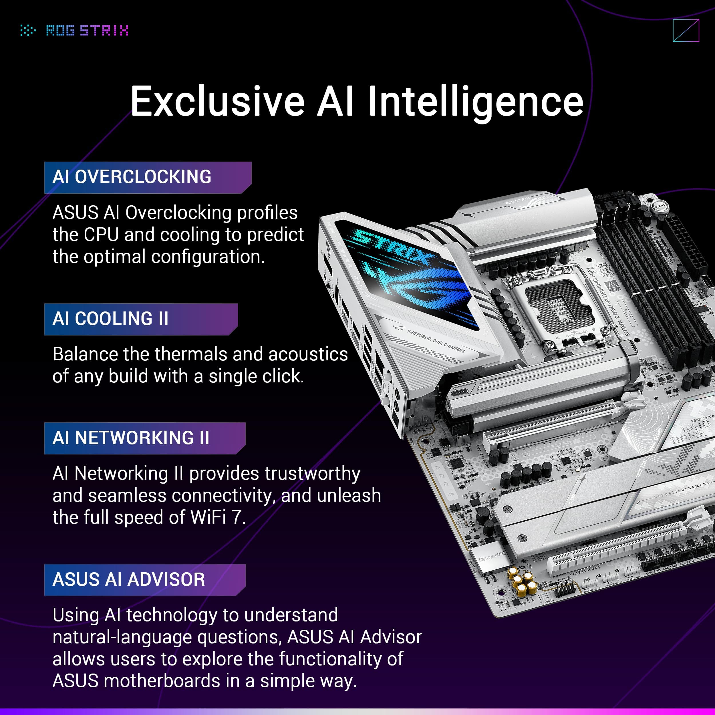 ASUS ROG Strix Z890-A Gaming WiFi Mainboard Sockel Intel LGA 1851 (ATX, Advanced AI, DDR5, WiFi 7, 5X M.2, PCIe 5.0, 2X Thunderbolt 4, Q-Release, DIMM Flex) Bild 3