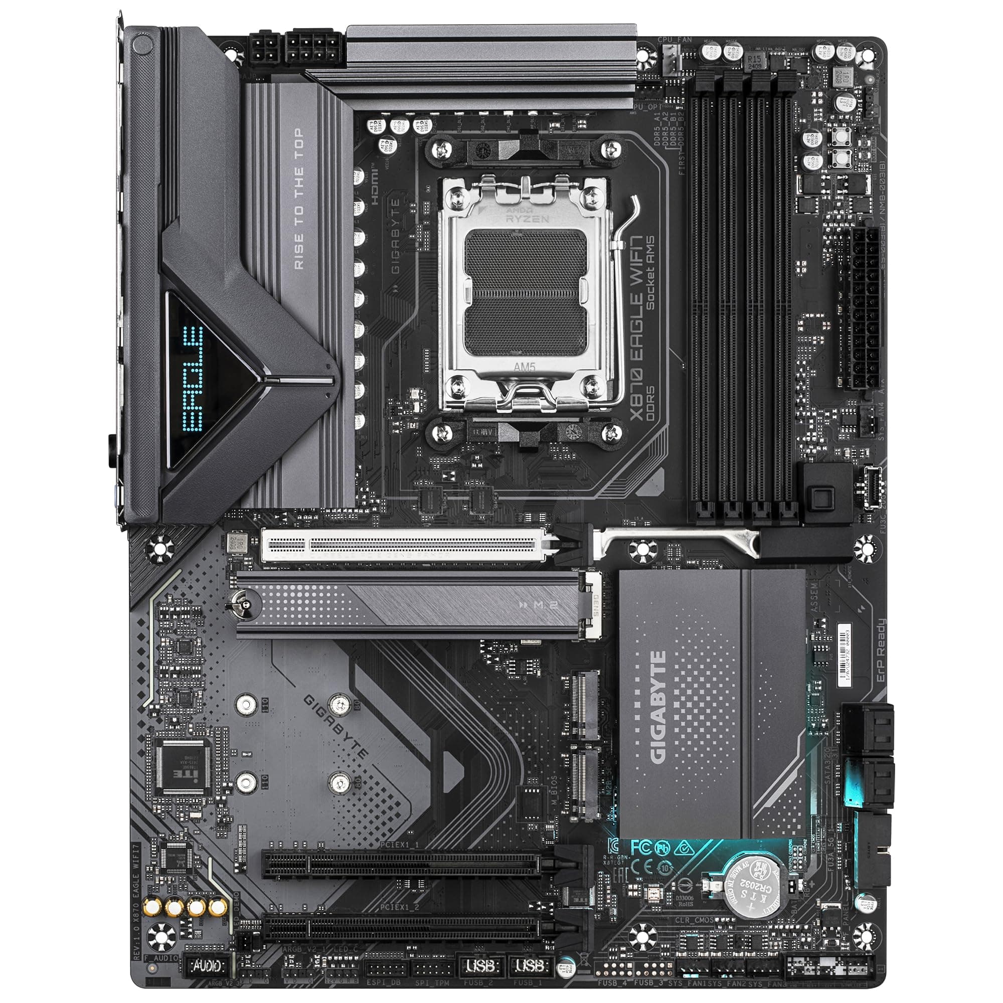 GIGABYTE X870 Eagle WIFI7 Motherboard - Unterstützt AMD Ryzen 9000 CPUs, 14+2+2 Phasen VRM, bis zu 8000MHz DDR5 (OC), 1xPCIe 5.0, Wi-Fi 7, 2.5GbE LAN, USB 4 Bild 3