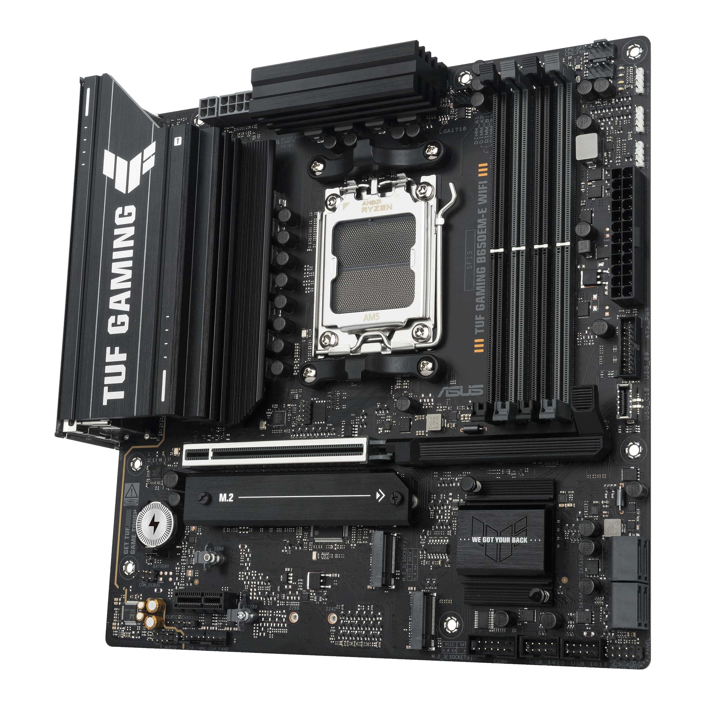 ASUS TUF Gaming B650EM-E WiFi AMD mATX Motherboard, 8+2+1 80A DrMOS Power Stages, DDR5, PCIe 5.0, Three M.2 Slots, WiFi 6, 2.5Gb Ethernet, DisplayPort, HDMI™, Rear USB-C 10Gbps and Front USB-C 5Gbps Bild 5