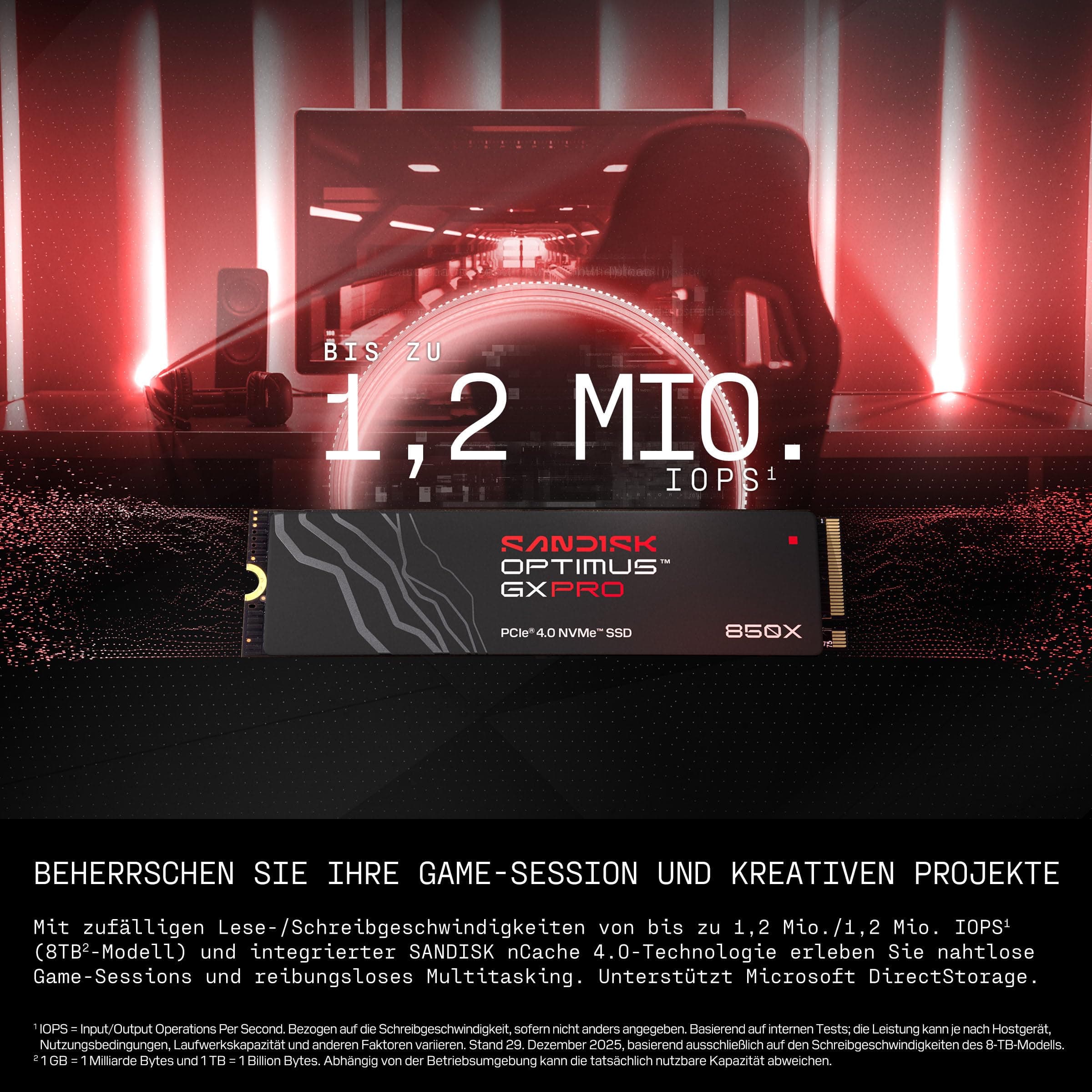 SANDISK Optimus GX PRO 850X NVMe SSD 8 TB (bis zu 7.200/6.600 MB/ssequentielles Lesen/Schreiben, M.2 2280, PCIe 4.0, bis zu 4.800 TBW) Gaming-Speichererweiterung, leistungsstarke interne SSD Non Heatsink 8 TB Bild 4