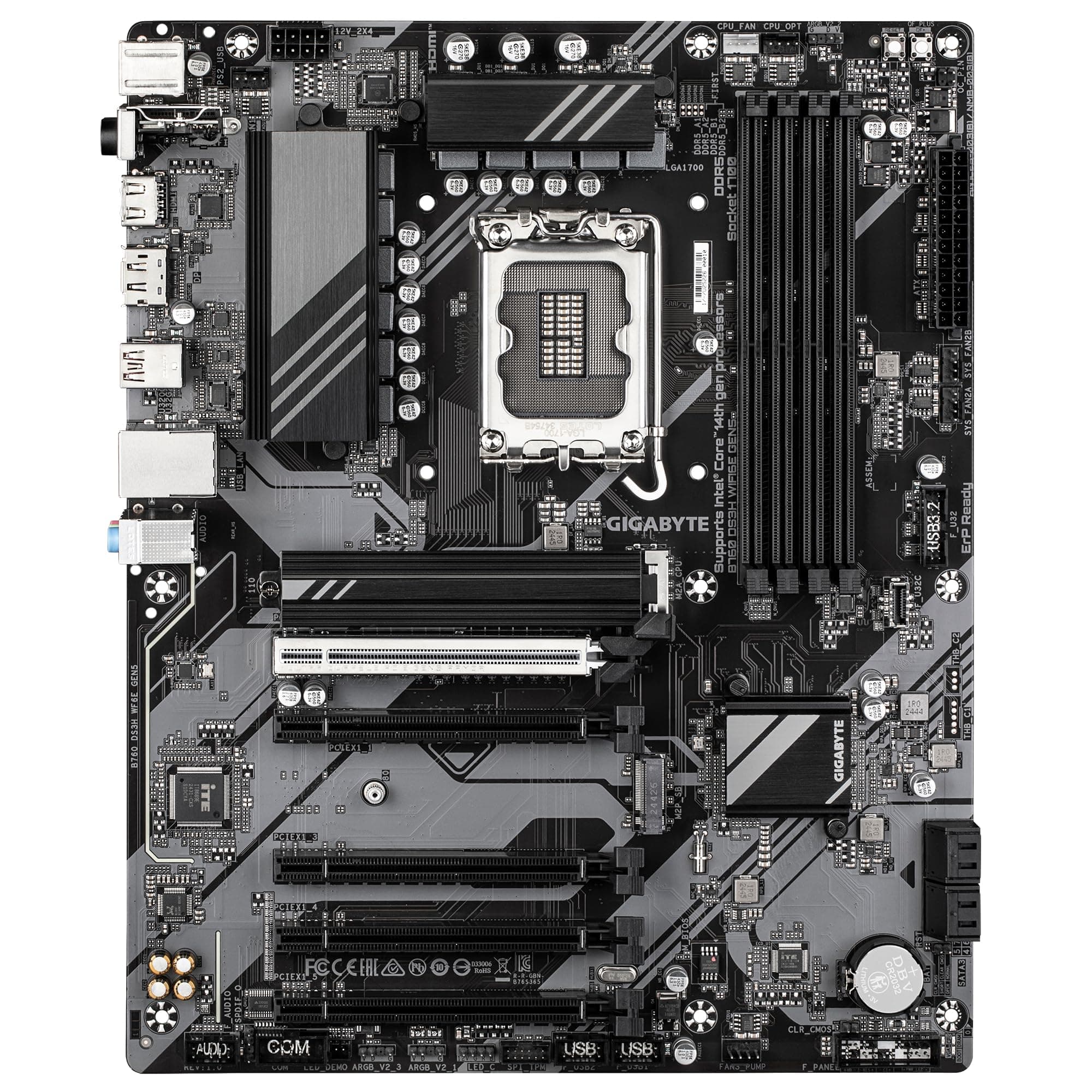 GIGABYTE B760 DS3H WIFI6E GEN5 Mainboard – Unterstützt Intel Core Prozessoren der 14. Generation, 8+2+1 Phasen Digital-VRM, bis zu 5600 MHz DDR5, 2xPCIe 4.0 M.2, Wi-Fi 6E, 1 GbE LAN, USB 3.2 Gen 2x2 Bild 3