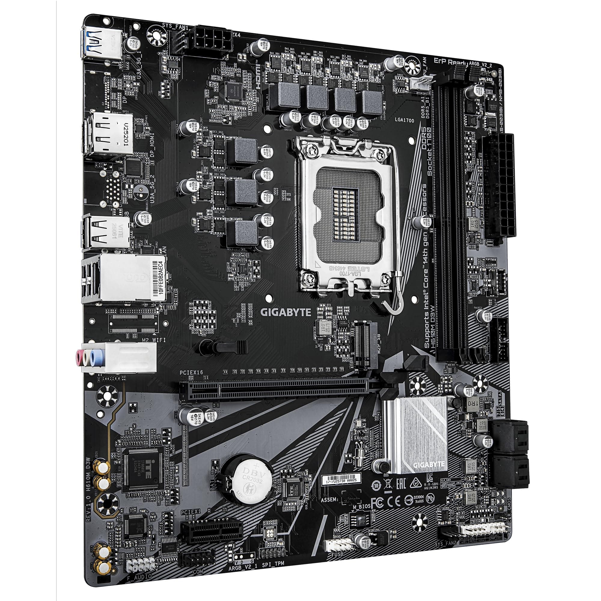 GIGABYTE H610M D3W Mainboard - Unterstützt Intel Core Prozessoren der 14. Generation, 5+1+1 Phasen VRM, bis zu 5600MHz DDR5, 1xPCIe 3.0 M.2, 1GbE LAN, USB 3.2 Gen 1 Bild 5