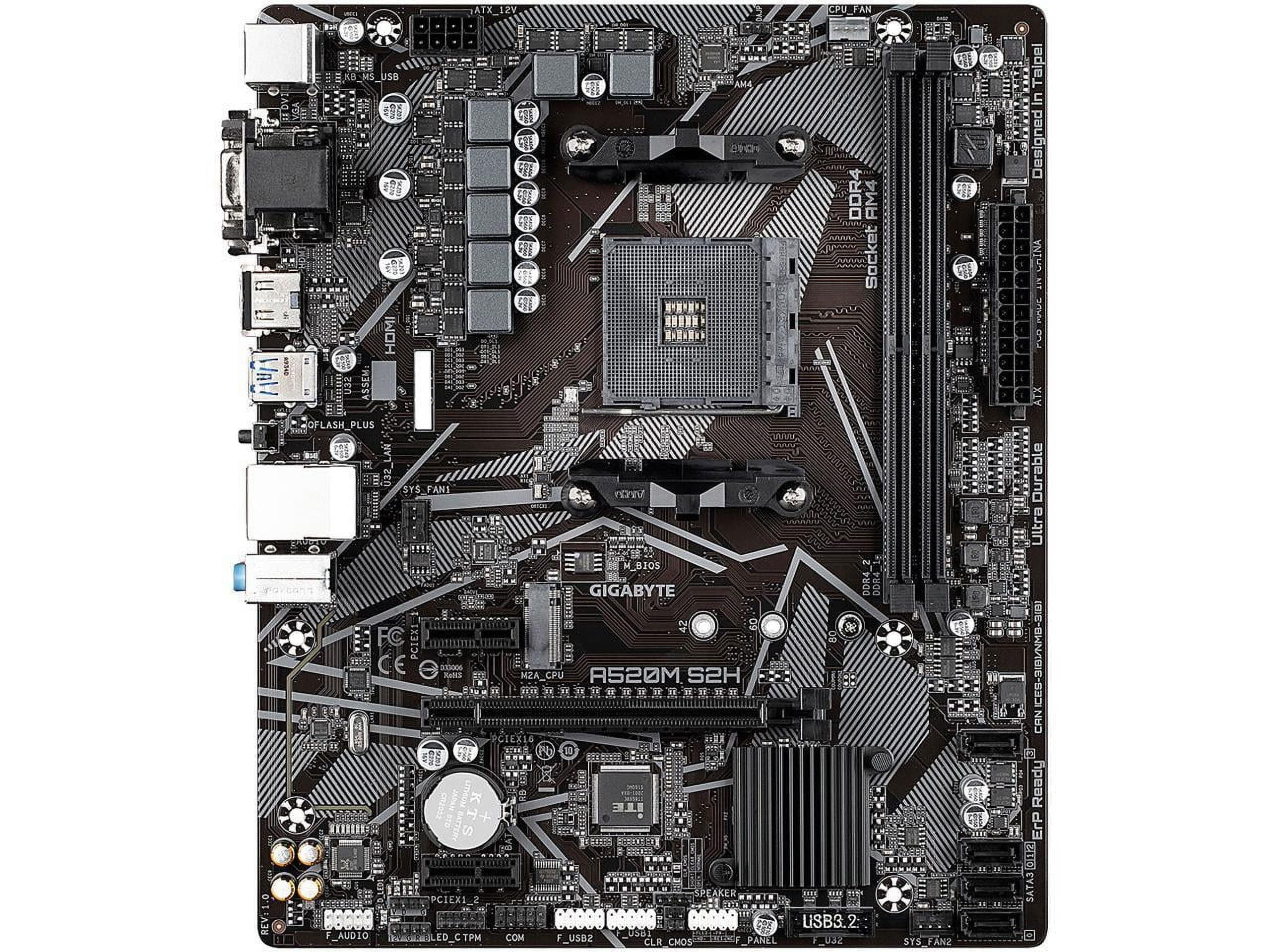 Gigabyte A520M S2H (AMD Ryzen AM4/MicroATX/4+3 Phases Digital PWM/Gigabyte Gaming GbE LAN/NVMe PCIe 3.0 x4 M.2/3 Display Interfaces/Q-Flash Plus/RGB Fusion 2.0/Motherboard) Bild 2