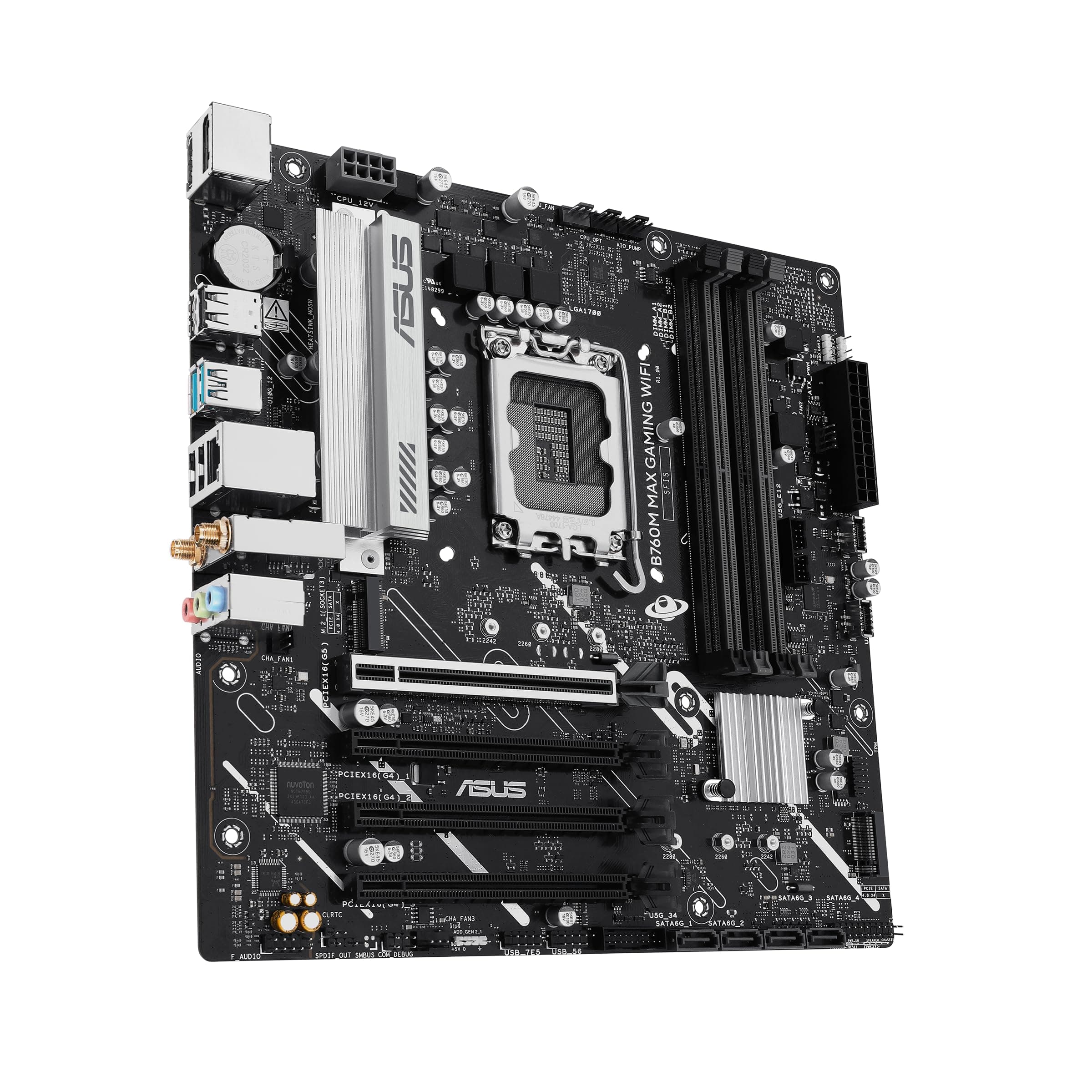 ASUS B760M MAX Gaming WiFi Intel B760 (LGA 1700) mATX Motherboard, Advanced AI PC-Ready, PCIe 5.0 x16, DDR5, 3X M.2, Wi-Fi 6, DisplayPort, HDMI, SATA, USB 10Gbps Type-A, USB 5Gbps Type-C, Aura Sync Bild 7