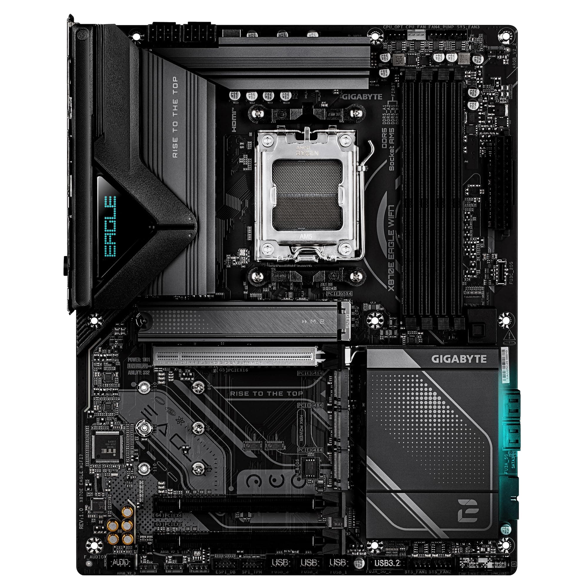 GIGABYTE X870E Eagle WIFI7 Mainboard – Unterstützt AMD Ryzen 9000 CPUs, digitales 16+2+2-Phasen-VRM, bis zu 8200 MHz DDR5 (OC), 1× PCIe 5.0 + 3× PCIe 4.0, Wi-Fi 7, 5-GbE-LAN, USB 4 Bild 3