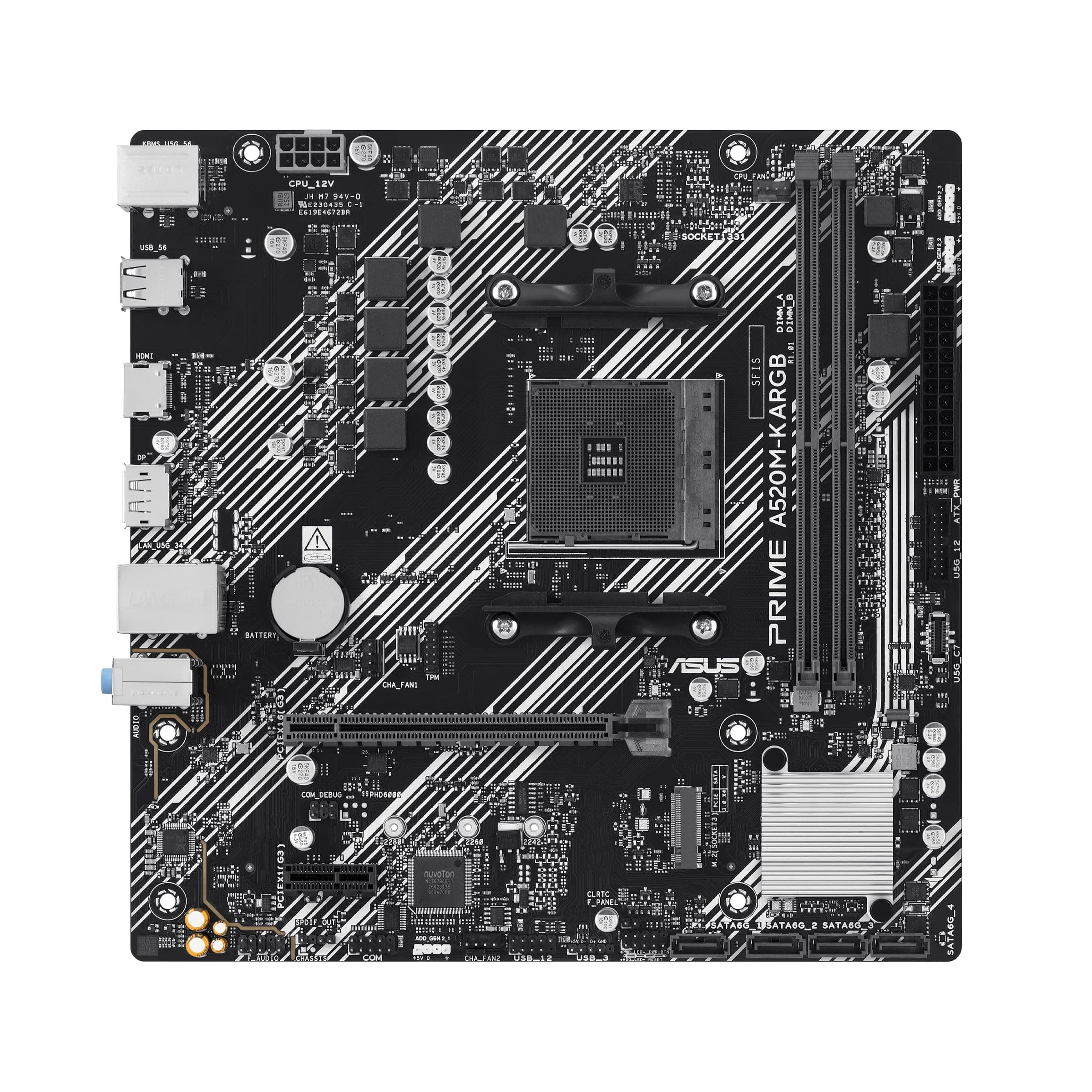 ASUS Prime A520M-K ARGB AMD A520 mATX-Mainboard (DDR4, M.2-Steckplatz, Realtek 1-Gb-Ethernet, DisplayPort, HDMI, USB 5 Gbit/s Typ A & USB 5 Gbit/s Typ C, SATA 6 Gbit/s, Aura Sync) Bild 2