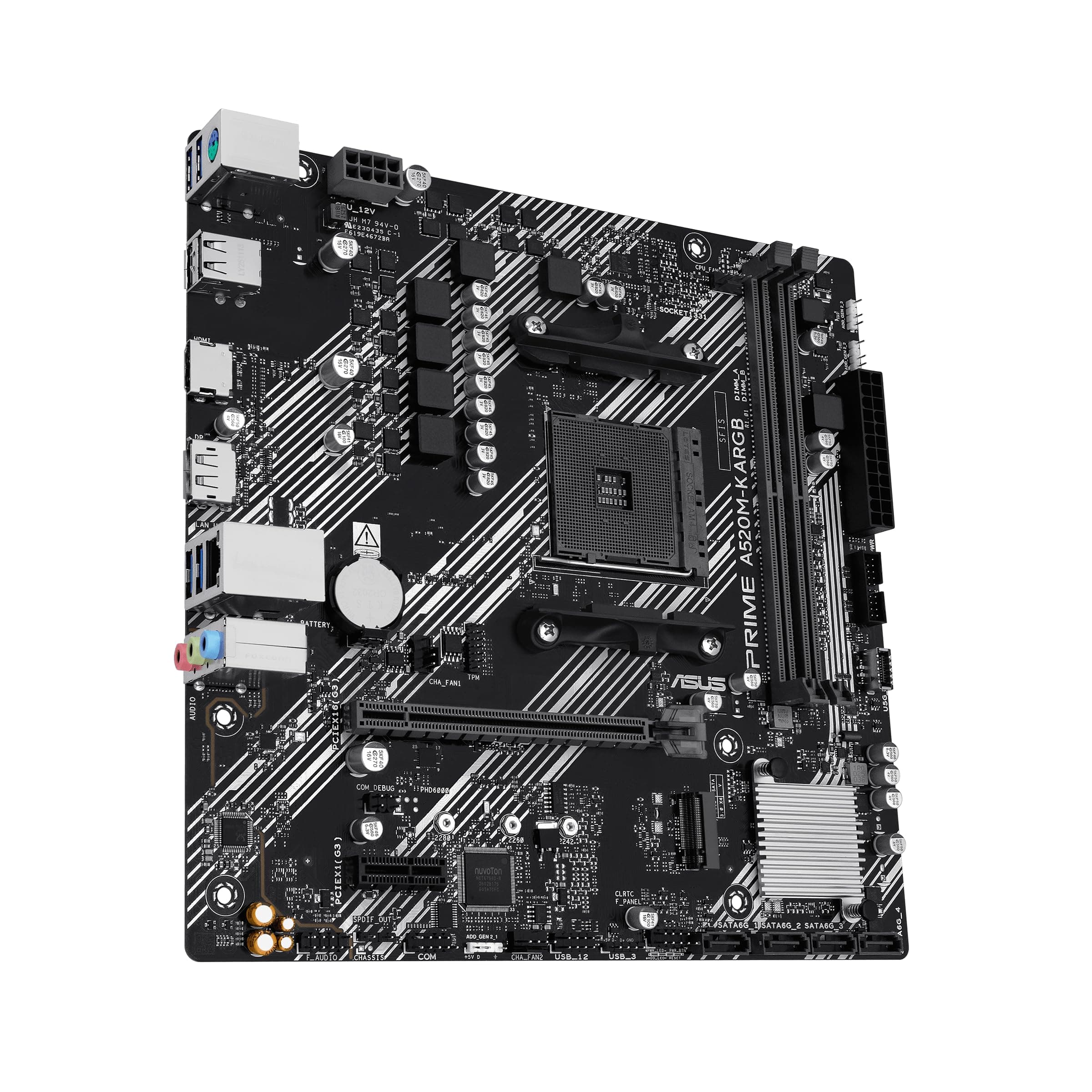 ASUS Prime A520M-K ARGB AMD A520 mATX-Mainboard (DDR4, M.2-Steckplatz, Realtek 1-Gb-Ethernet, DisplayPort, HDMI, USB 5 Gbit/s Typ A & USB 5 Gbit/s Typ C, SATA 6 Gbit/s, Aura Sync) Bild 3