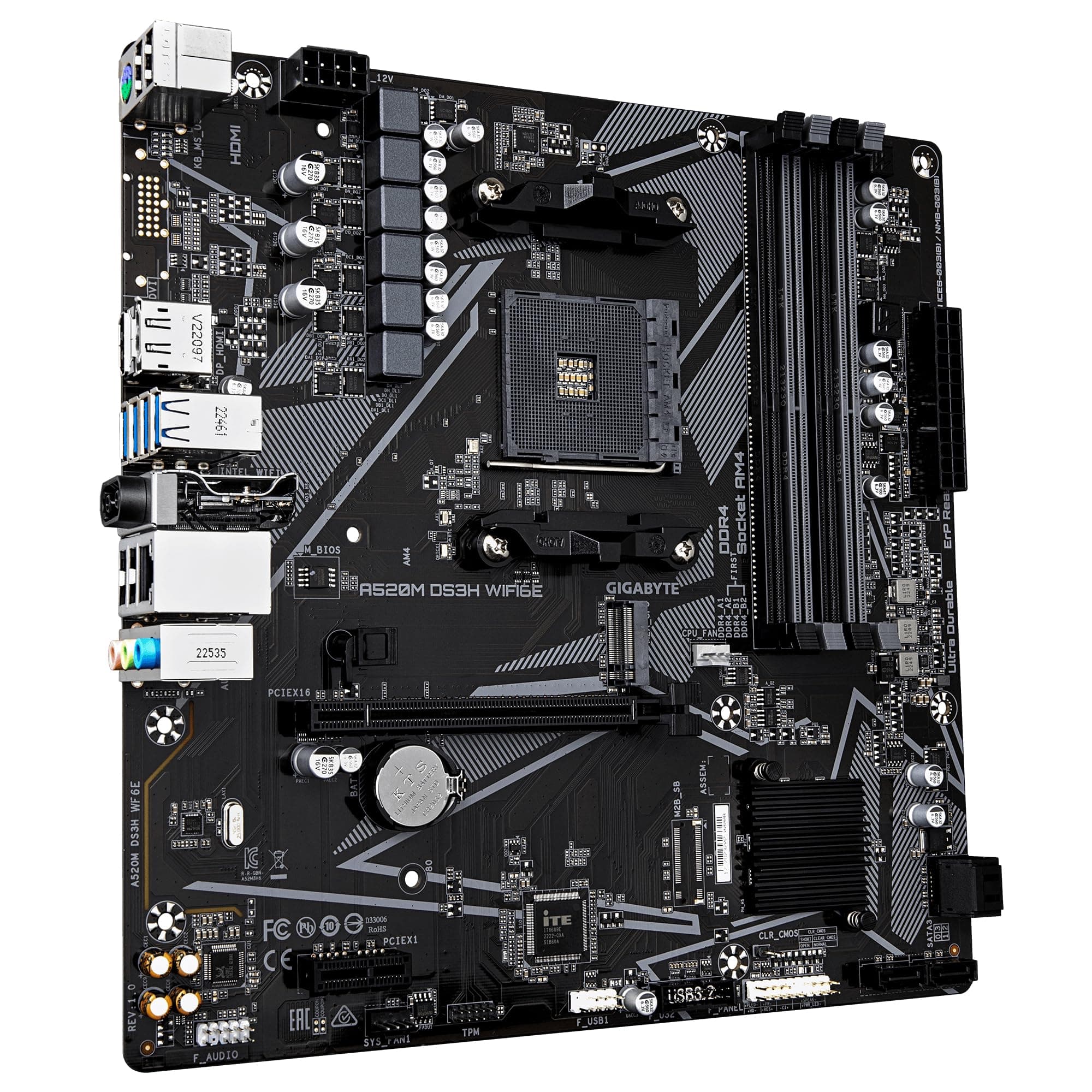 GIGABYTE A520M DS3H WIFI6E Mainboard – Unterstützt AMD Ryzen 5000 Series AM4 CPUs, bis zu 4733 MHz DDR4 (OC), 1× PCIe 3.0 M.2, Wi-Fi 6E, GbE-LAN, USB 3.2 Gen 1 Bild 5