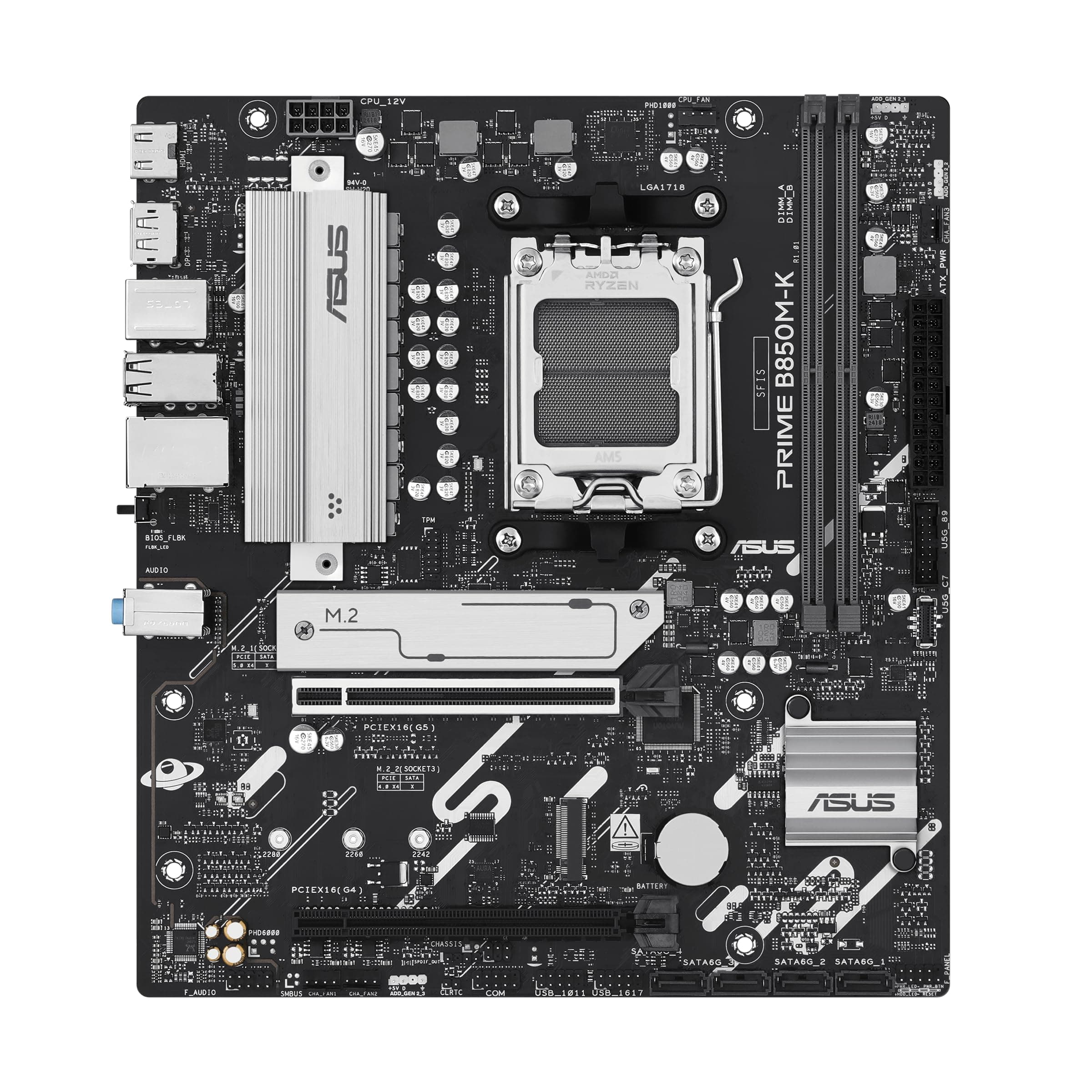 ASUS Prime B850M-K Gaming Mainboard Sockel AMD AM5 (Ryzen 9000, DDR5 Speicher, 2X M.2, PCIe 5.0, BIOS Flashback, Aura Sync) Bild 5