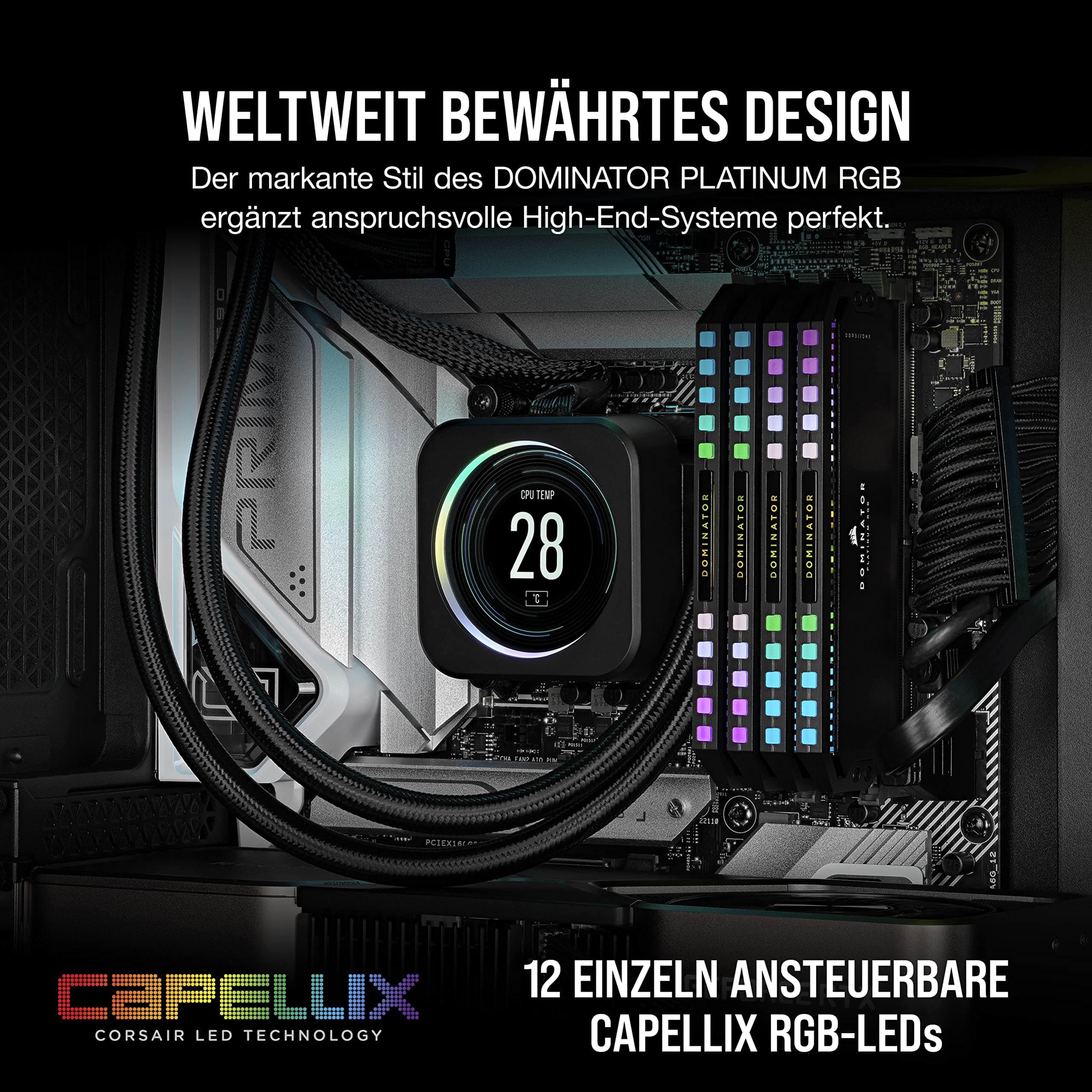 CORSAIR Dominator Platinum RGB DDR5 RAM 32GB (2x16GB) Bis zu 6400MHz CL32-40-40-84 1.40V Intel XMP 3.0 Desktop-Arbeitsspeicher – Schwarz (CMT32GX5M2B6400C32) Bild 7