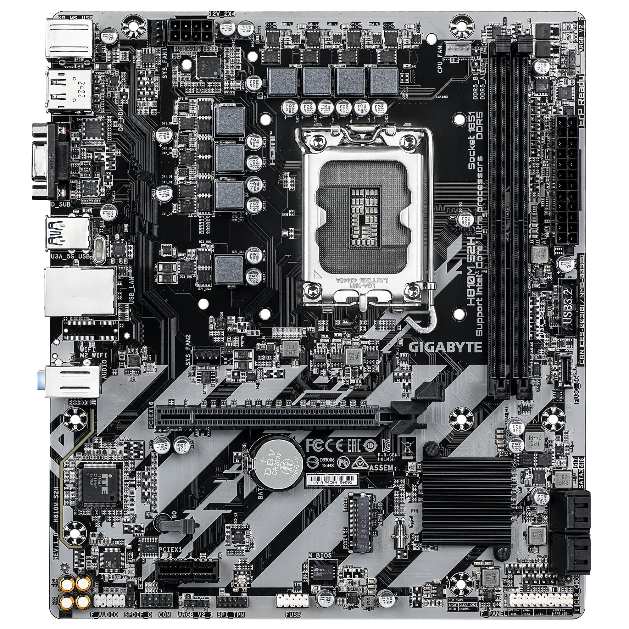 GIGABYTE H810M S2H Mainboard – Intel Core Ultra (Serie 2) CPUs, 4+1+2 Phasen VRM, bis zu 6400 MHz DDR5, 1xPCIe 4.0 M.2, 1GbE LAN, USB 3.2 Gen 1 Bild 3