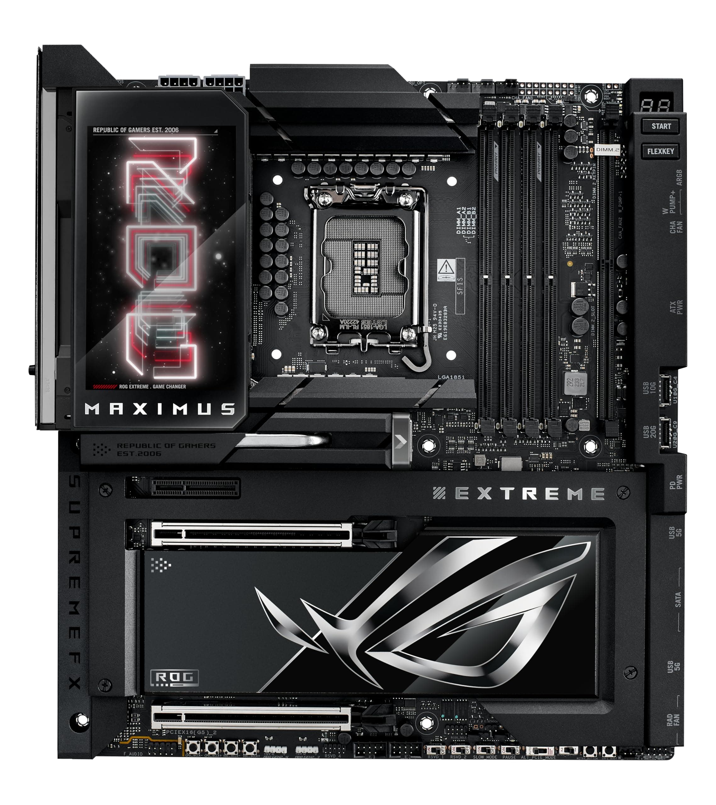 ASUS ROG Maximus Z890 Extreme Gaming Mainboard Sockel Intel LGA 1851 (E-ATX, Advanced AI, DDR5, NitroPath DRAM, WiFi 7, 3X PCIe 5.0 M.2, 1x PCIE 4.0 M.2, 2X Thunderbolt 5, DIMM Flex) Bild 5