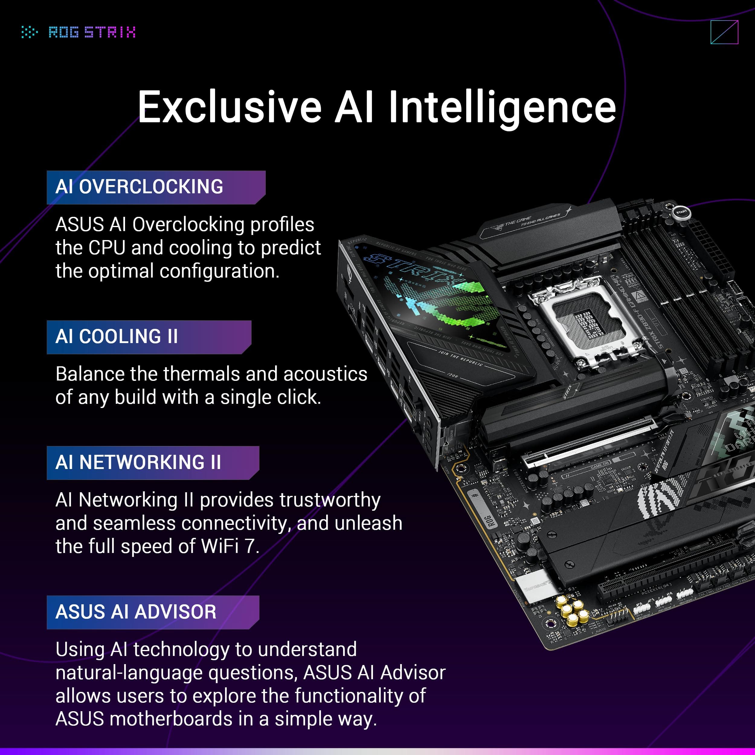 ASUS ROG Strix Z890-F Gaming WiFi Mainboard Sockel Intel LGA 1851 (ATX, Advanced AI, DDR5, WiFi 7, 5X M.2, Q-Release, PCIe 5.0, 2X Thunderbolt 4, DIMM Fit) Bild 3