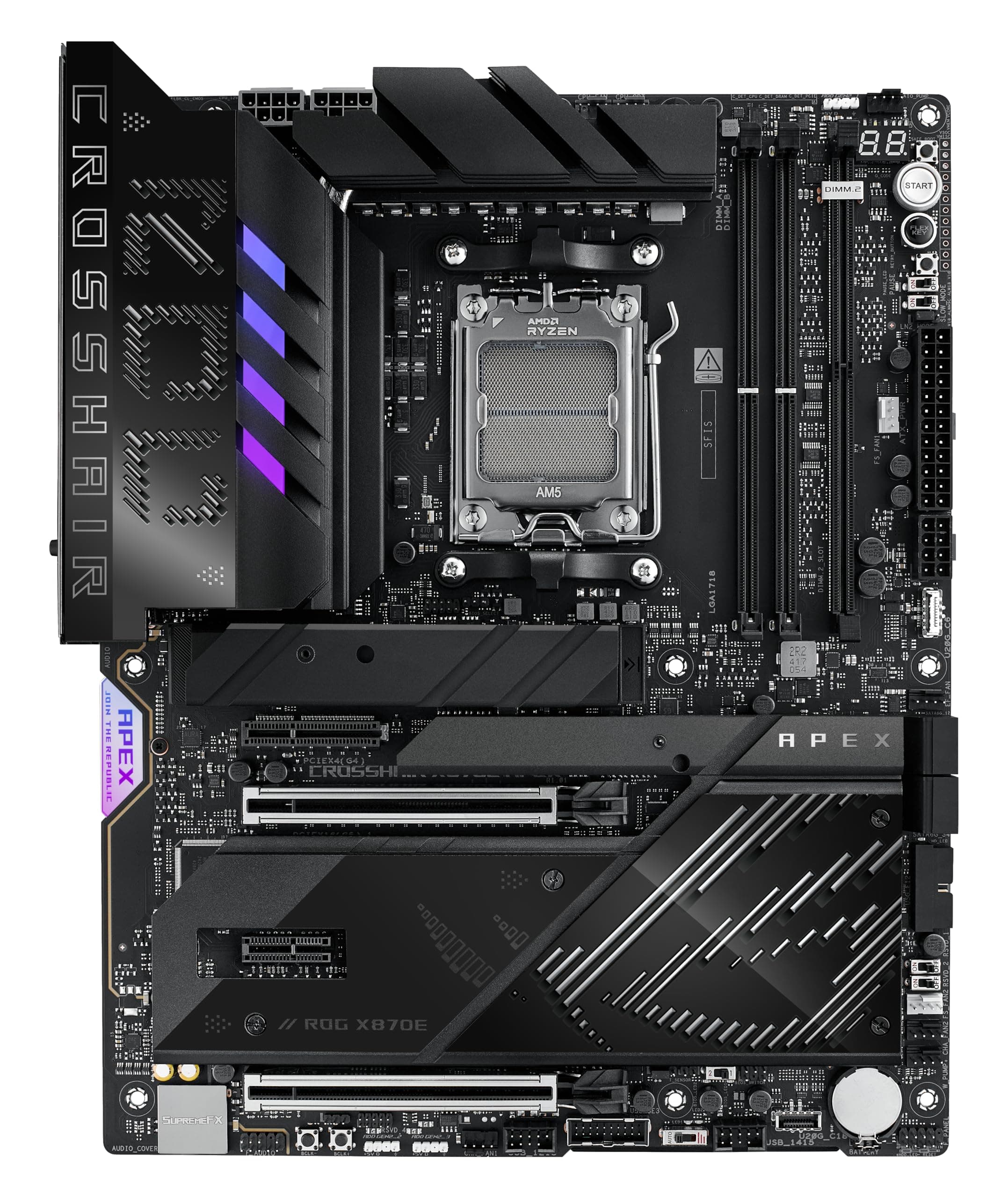 ASUS ROG Crosshair X870E APEX AMD X870E AM5 ATX Motherboard, Advanced AI PC-Ready, 18+2+2 Stufen, DDR5, ROG Memory Fan, ROG DIMM.2 Card, Wi-Fi 7, 5G LAN, 3X M.2, PCIe® 5.0, USB4®, USB Type-C®, AI OC Bild 3