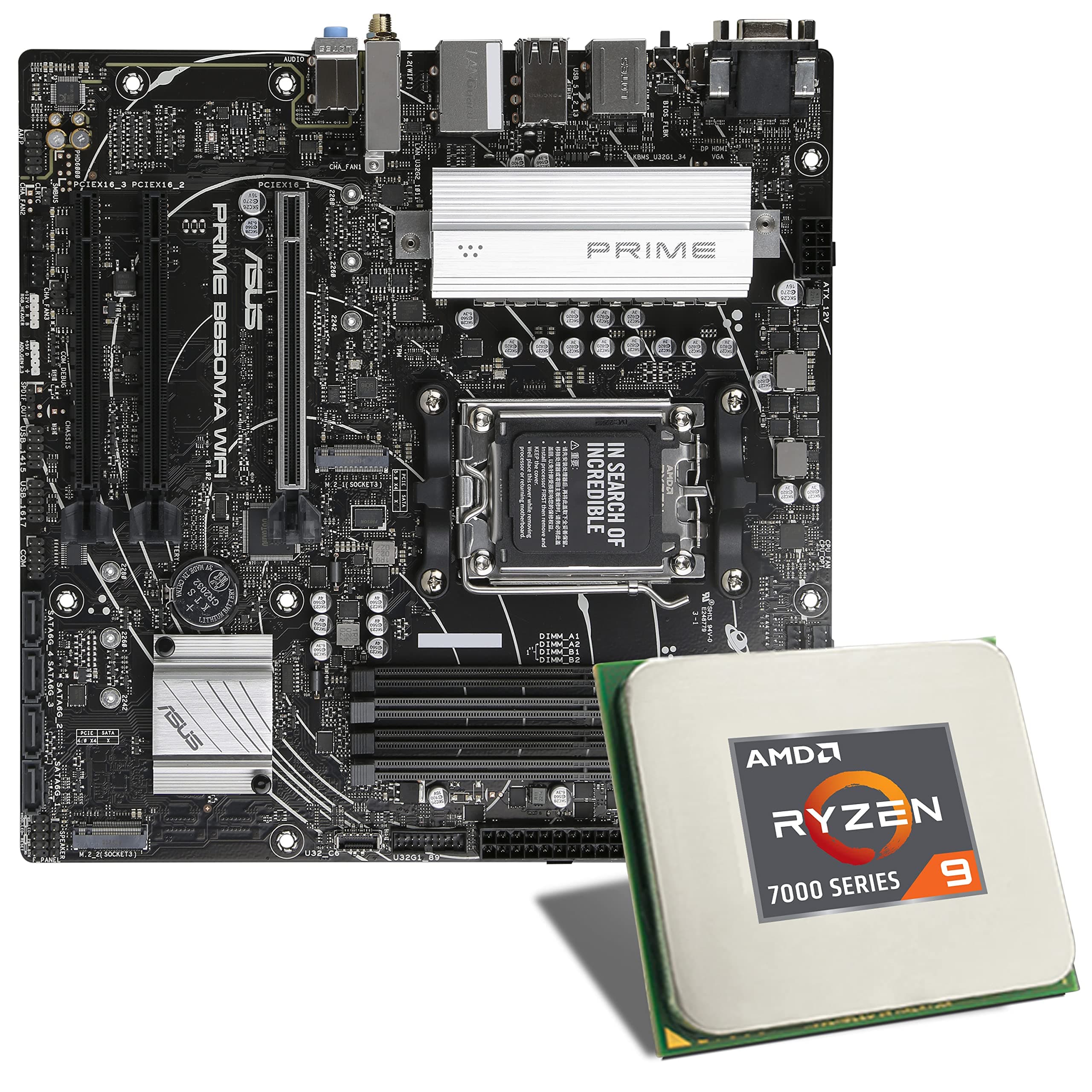 Mainboard Bundle | AMD Ryzen 9 7900 12x3700 MHz, ASUS Prime B650M-A WiFi, 2X M.2 Port, 4X SATA 6Gb/s, USB 3.2 Gen2 | Tuning Kit | CSL PC Aufrüstkit ohne Arbeitsspeicher AMD Ryzen 9 7900X / ASUS PRIME B650M-A WiFi