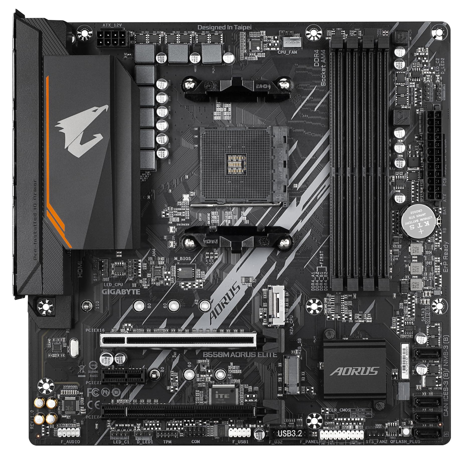 GIGABYTE B550M AORUS Elite Mainboard – AMD Ryzen 5000 CPUs, Micro-ATX Mainboard, 5+3 Phasen VRM, bis zu 4733 MHz DDR4, PCIe 4.0 + PCIe 3.0 M.2, 1GbE LAN, USB 3.2 Gen 1 Bild 4