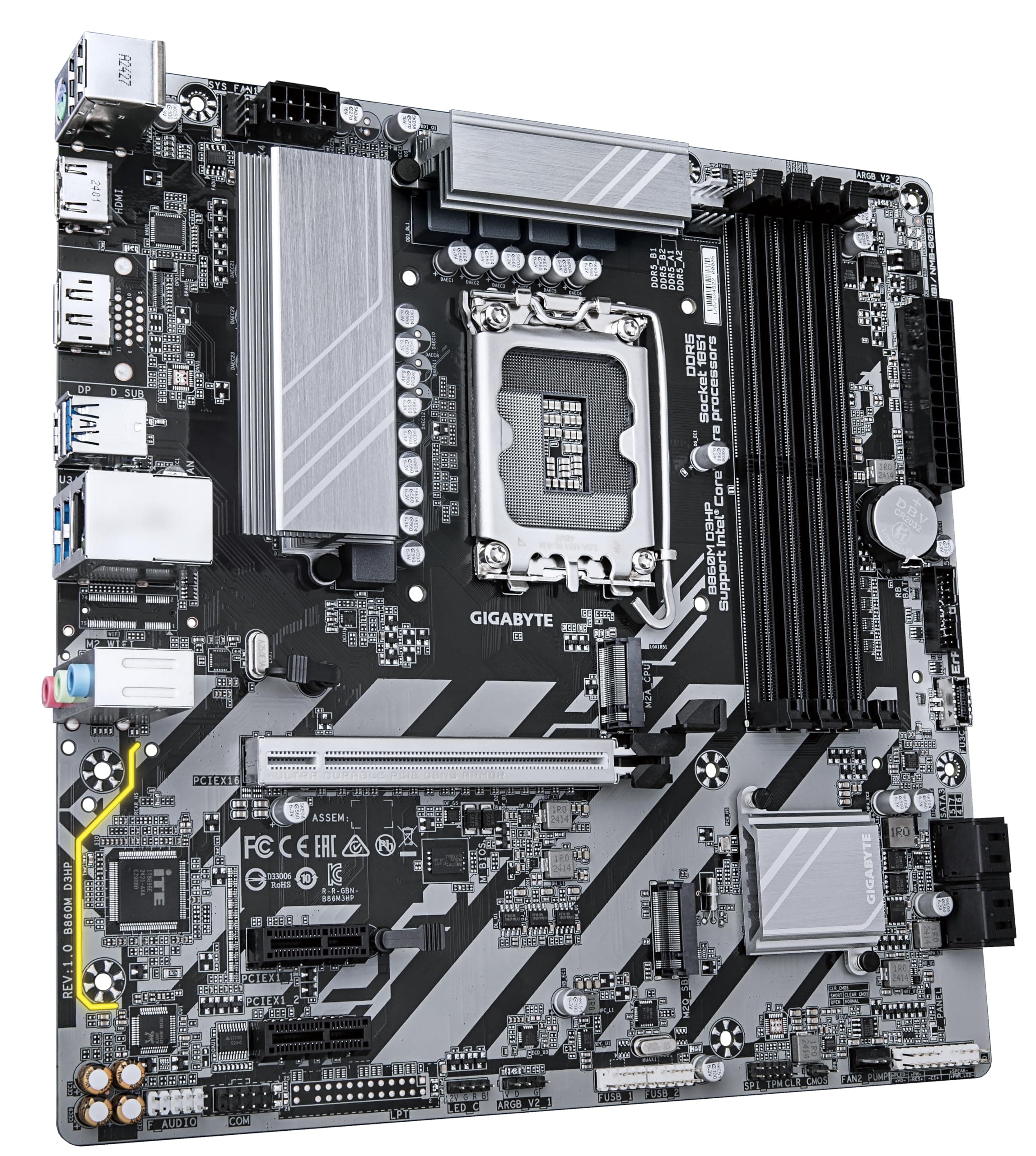 GIGABYTE B860M D3HP Mainboard - Intel Core Ultra CPUs, 4+1+2+1 Phasen VRM, bis zu 9066MHz DDR5, 2xPCIe 4.0 M.2, GbE LAN, USB 3.2 Gen 1 Bild 5