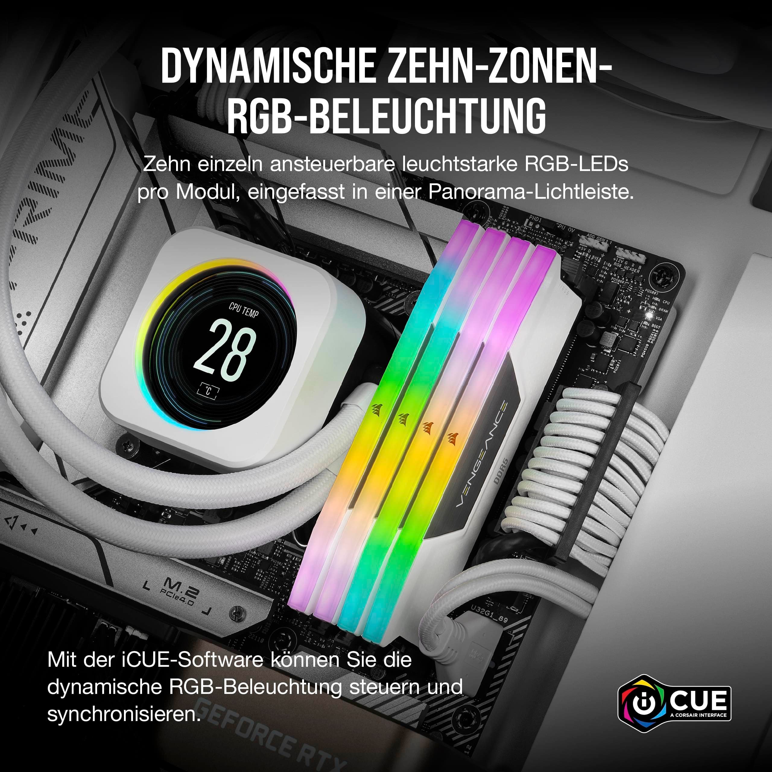 CORSAIR Vengeance RGB DDR5 RAM 32GB (2x16GB) Bis zu 6000MHz CL36 Intel XMP 3.0 Desktop-Arbeitsspeicher – Weiß (CMH32GX5M2E6000C36W) Bild 8