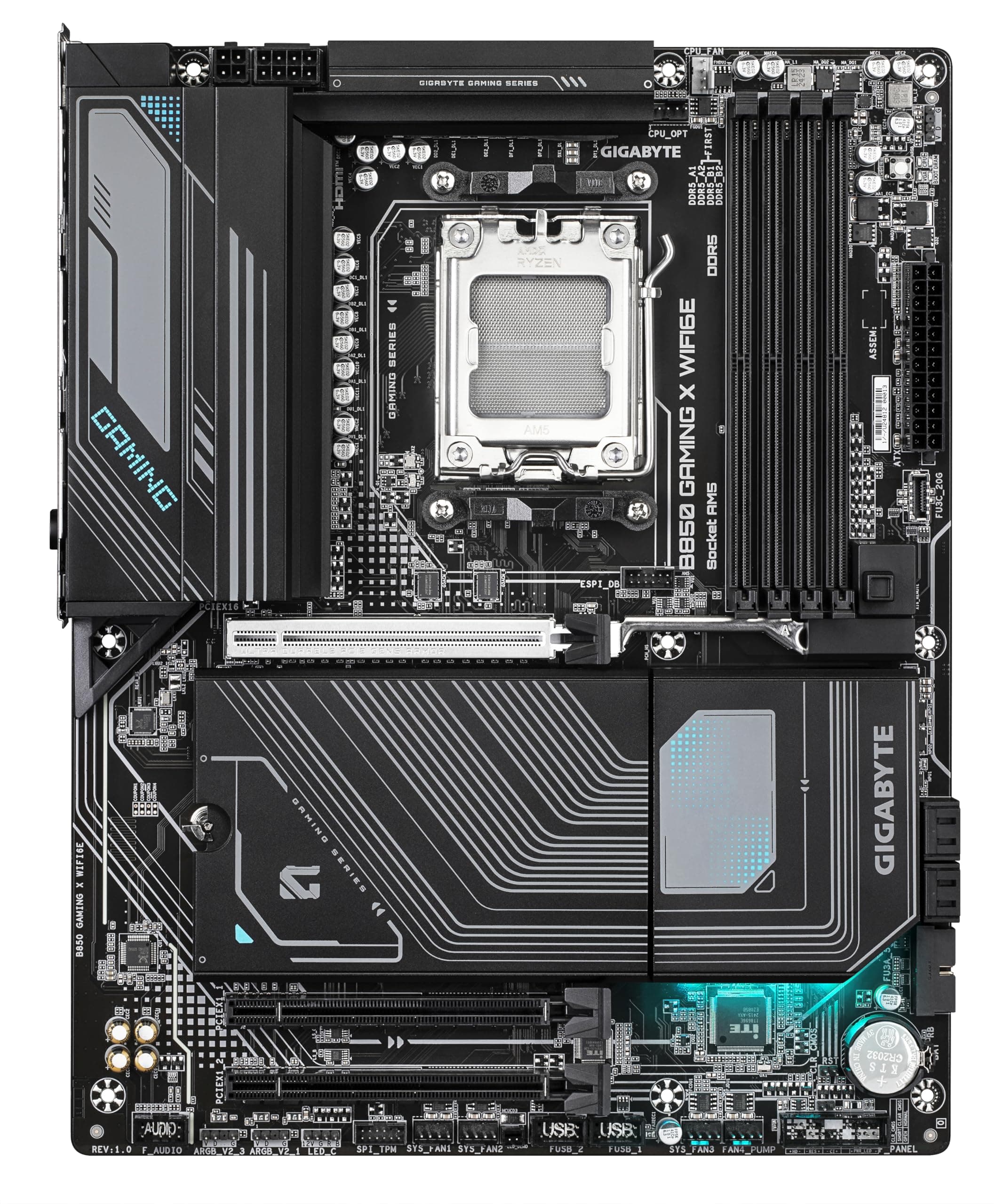 GIGABYTE B850 Gaming X WIFI6E Motherboard - AMD Ryzen 9000 Serie CPUs, 12+2+2 Phasen digitales VRM, bis zu 8200MHz DDR5 (OC), 1xPCIe 5.0 + 2xPCIe 4.0 M.2, 2.5G LAN, WiFi 6E, USB 3.2 Gen 2x2 Bild 3