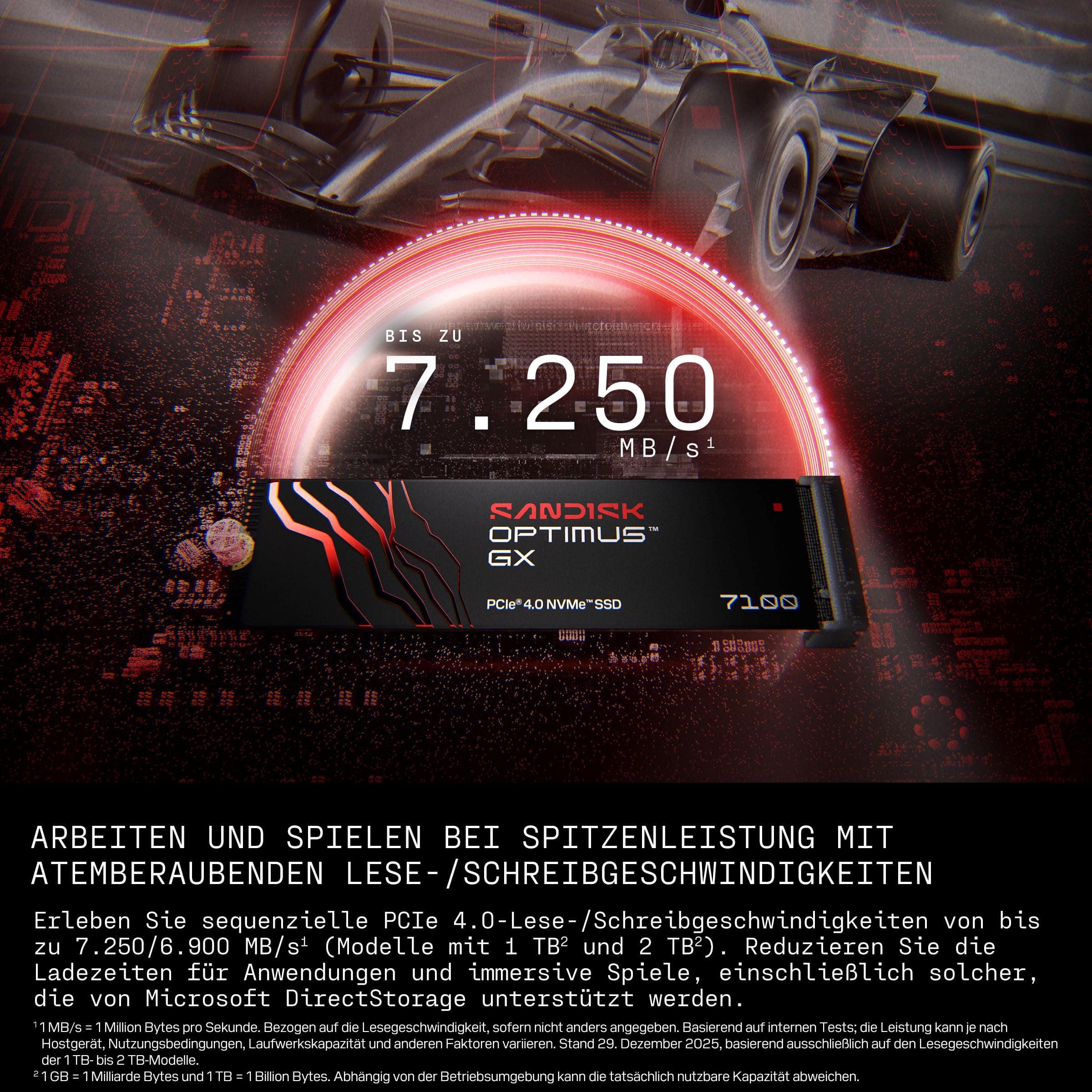 SANDISK Optimus GX 7100 NVMe SSD 500 GB (bis zu 7.250/6.900 MB/s sequentielles Lesen/Schreiben, PCIe 4.0, M.2 2280, BiCS TLC 3D CBA NAND, SANDISK Dashboard) Bild 3