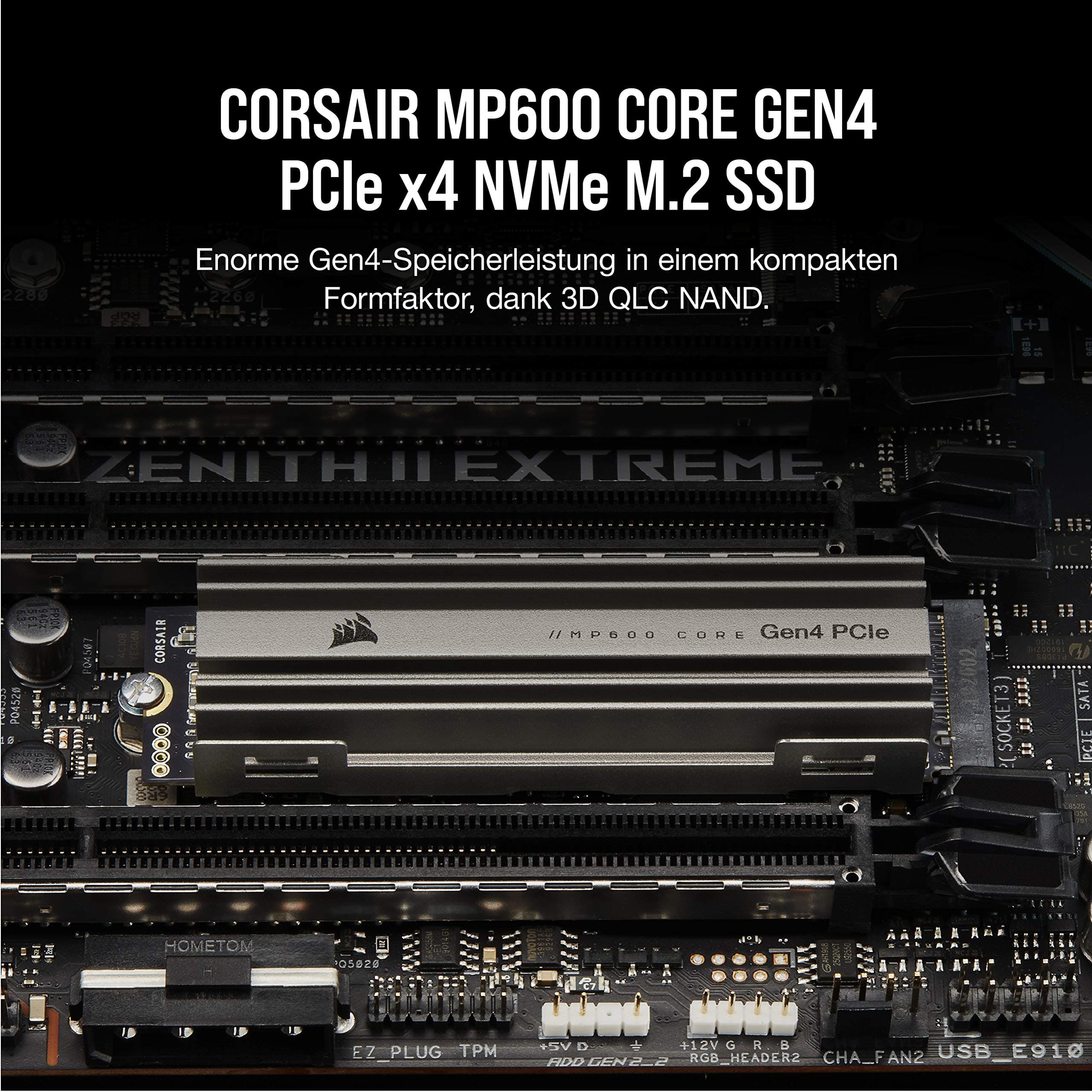 Corsair MP600 CORE 2TB M.2 NVMe PCIe x4 Gen4 SSD (Lesegeschwindigkeitenvon bis zu 4.950 MB/s sowie sequenziellen Schreibgeschwindigkeiten bis 3.700 MB/s, Hochgeschwindigkeitsschnittstelle) Aluminium Bild 3