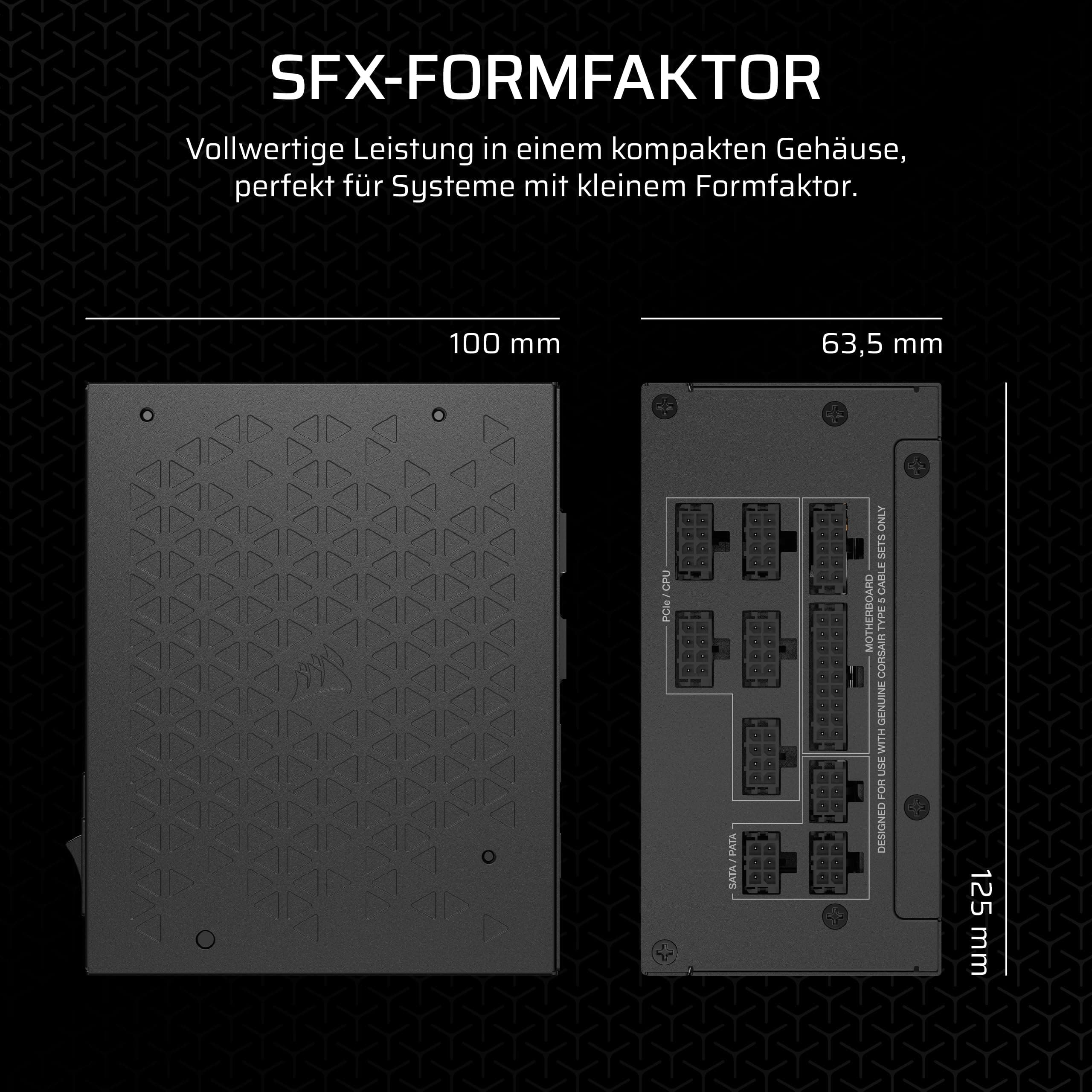 CORSAIR SF850 (2024) Vollständig Modulares Geräuscharmes 80 PLUS Platinum ATX-Netzteil – ATX 3.1-Kompatibel – PCIe 5.1-Fähig – SFX-to-ATX-Halterung im Lieferumfang Enthalten – Schwarz 850 Watt Bild 7