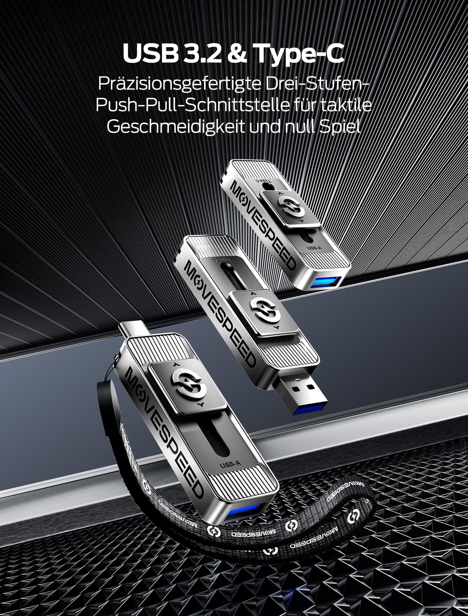 MOVE SPEED Externe SSD 1TB, Externe Festplatte mit bis zu 560MB/s Lesegeschwindigkeit, SSD Extern mit Dual-Ports & Push-Pull Design, Typ-C + USB 3.2 Portable SSD für iPhone 17/16/15/Android/Mac Bild 7