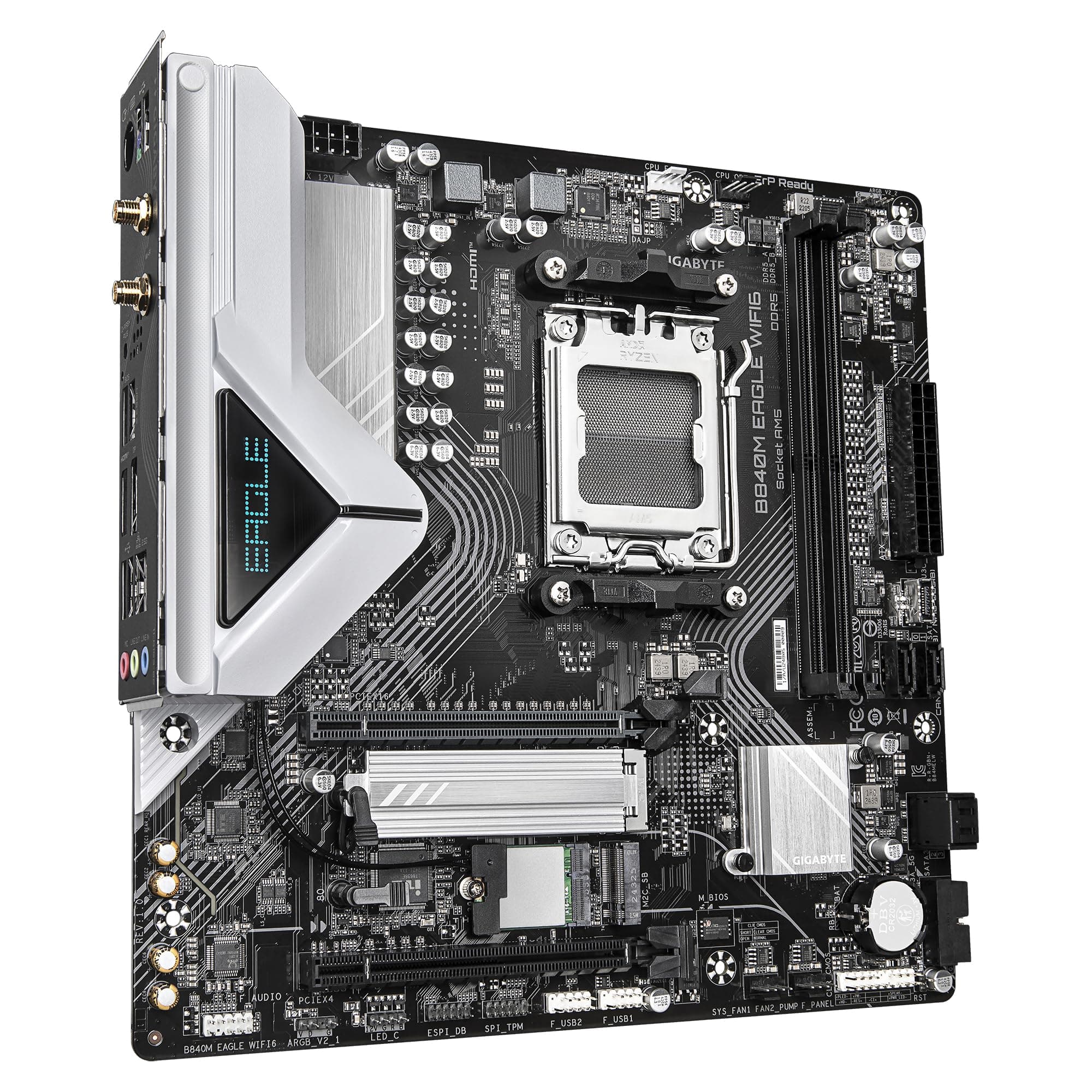 GIGABYTE B840M Eagle WIFI6 Mainboard – AMD Ryzen 9000 Prozessoren, 5+2+2 Phasen VRM, bis zu 7600 MHz DDR5 (O.C.), 1 x M.2 PCIe 4.0 + 1 x M.2 PCIe 3.0, Wi-Fi 6, 2.5 GbE LAN, USB 3.2 Gen 1 Bild 5