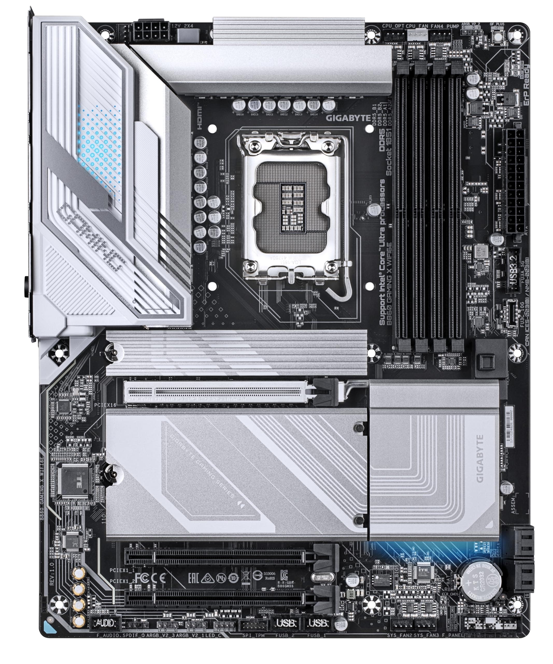GIGABYTE B860 Gaming X WIFI6E Mainboard - Intel Core Ultra CPUs, 12+1+2+1 Phasen VRM, bis zu 9066MHz DDR5, 1xPCIe 5.0 + 2xPCIe 4.0 M.2, 2,5 GbE LAN, WiFi 6E, USB4 Bild 3