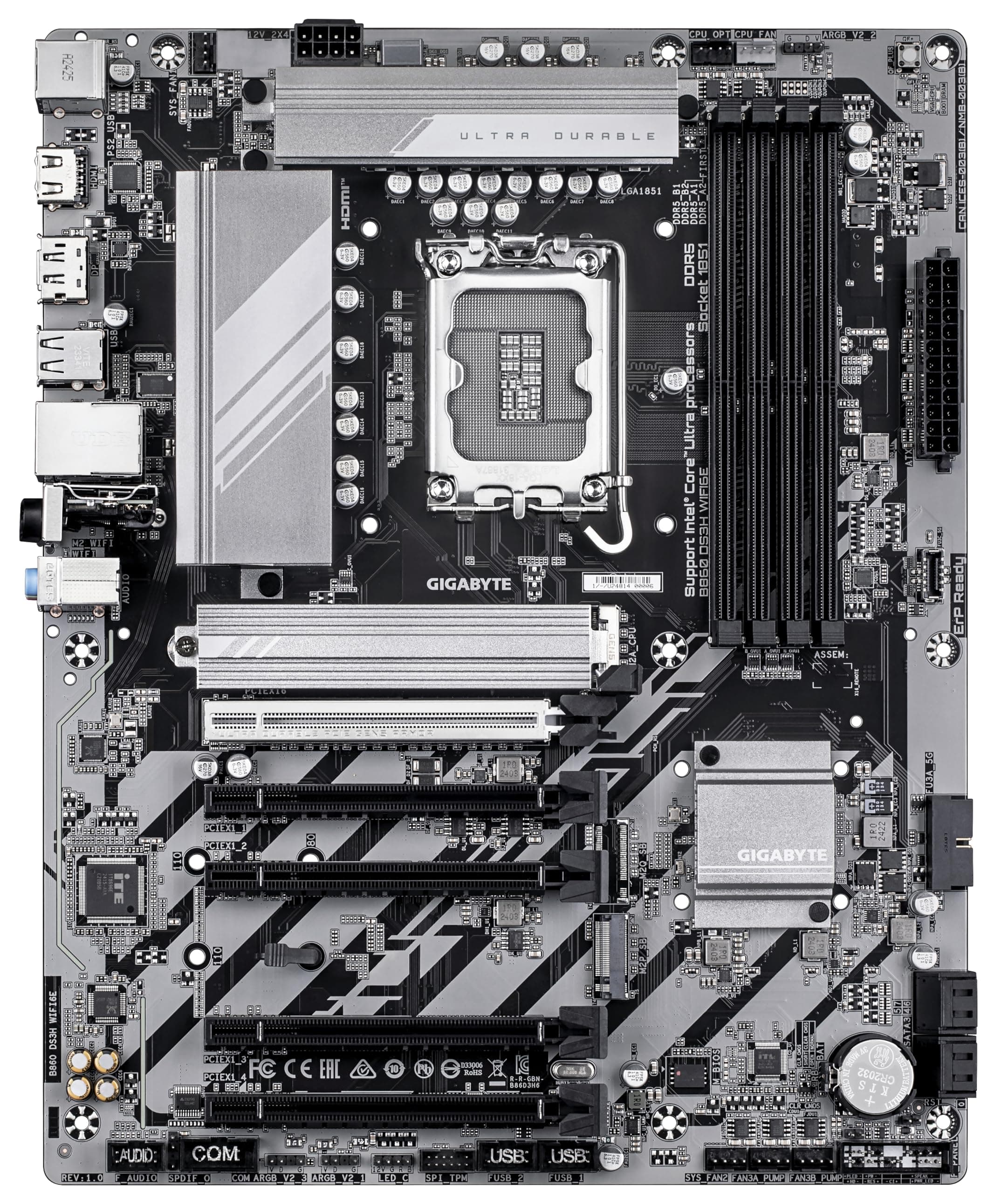 GIGABYTE B860 DS3H WIFI6E Mainboard - Intel Core Ultra CPUs, 8+1+2+2 Phasen VRM, bis zu 9066MHz DDR5, 1xPCIe 5.0 + 1xPCIe 4.0 M.2, 2,5 GbE LAN, WiFi 6E, USB 3.2 Gen 2x2 Bild 3