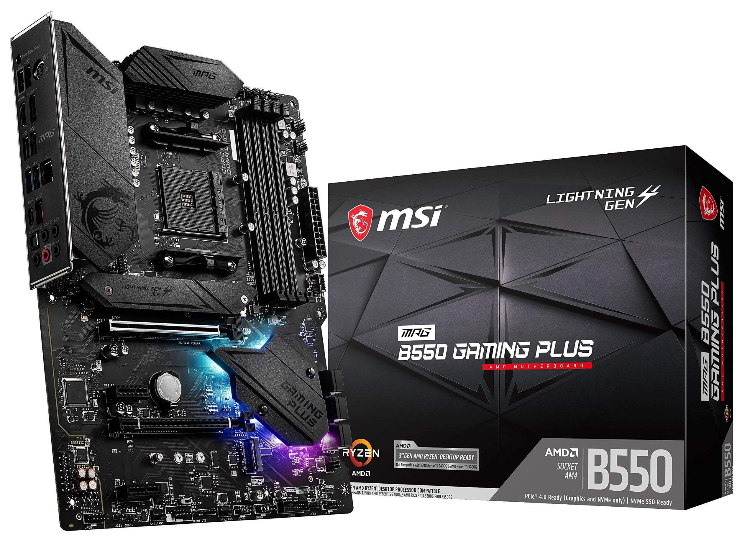 MSI MPG B550 Gaming Plus V1 Gaming Mainboard (AMD Ryzen 5000, AM4, DDR4, PCIe 4.0, SATA 6Gb/s, M.2, USB 3.2 Gen 2, HDMI/DP, ATX)