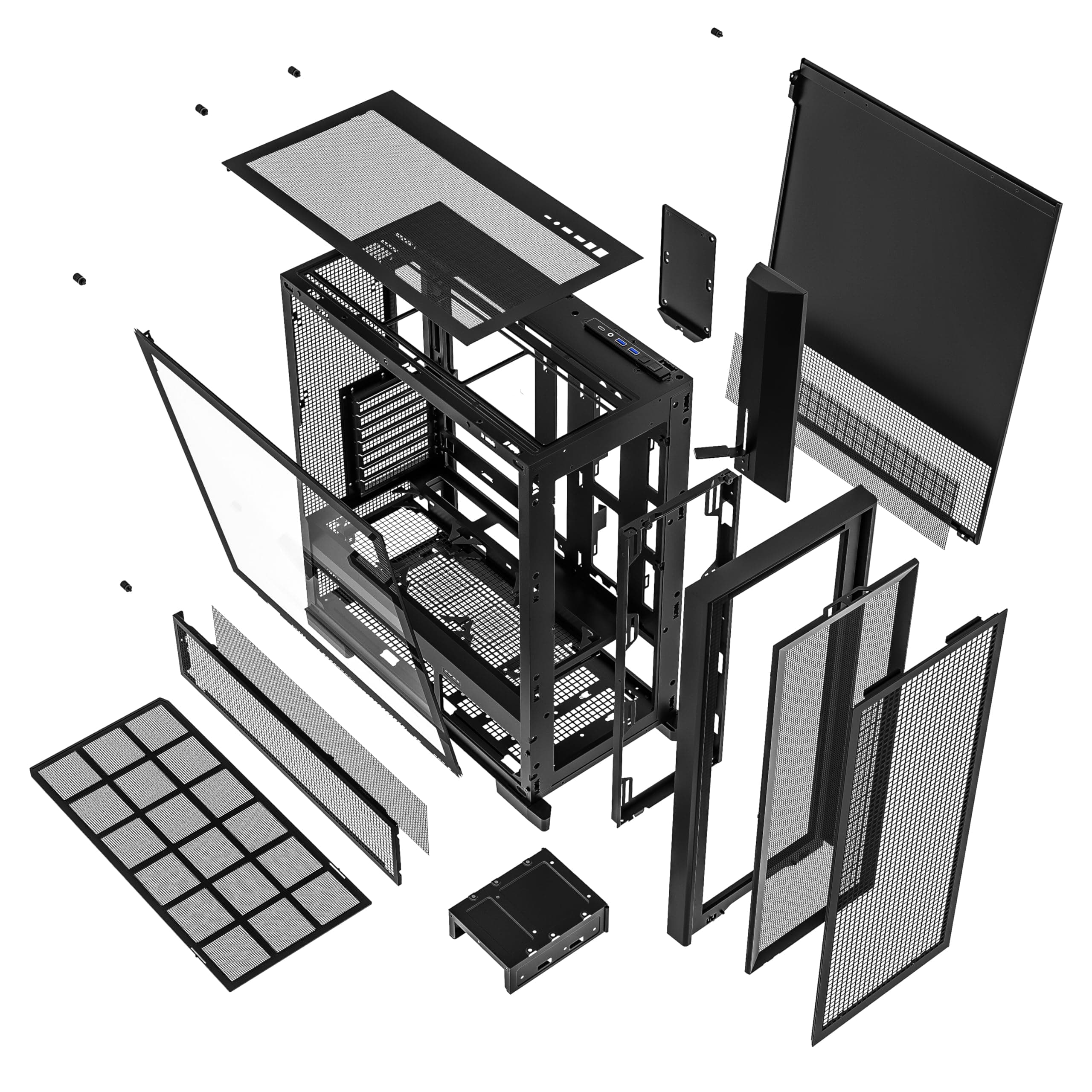 Air 2000 A-RGB Black Midi Tower PC-Gehäuse, Glas-Seitenfenster, 7 RGB-Lüfter, extremer Airflow, ASUS BTF & MSI Project Zero, PWM / 3- & 4-Pin, 420mm Radiator, E-ATX, ATX/mATX/ITX, USB-C Schwarz AIR 2000 Bild 5