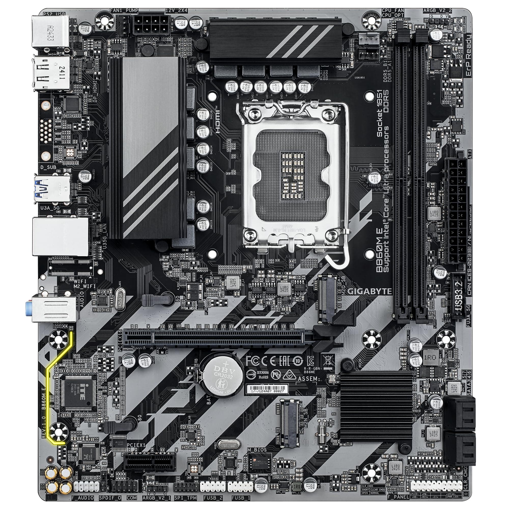 GIGABYTE B860M E Mainboard - Intel Core Ultra Series CPUs, 4+1+2 Phasen VRM, bis zu 8800MHz DDR5 (O.C), 2xPCIe 4.0 M.2, 1GbE LAN, USB 3.2 Gen 1 Bild 3