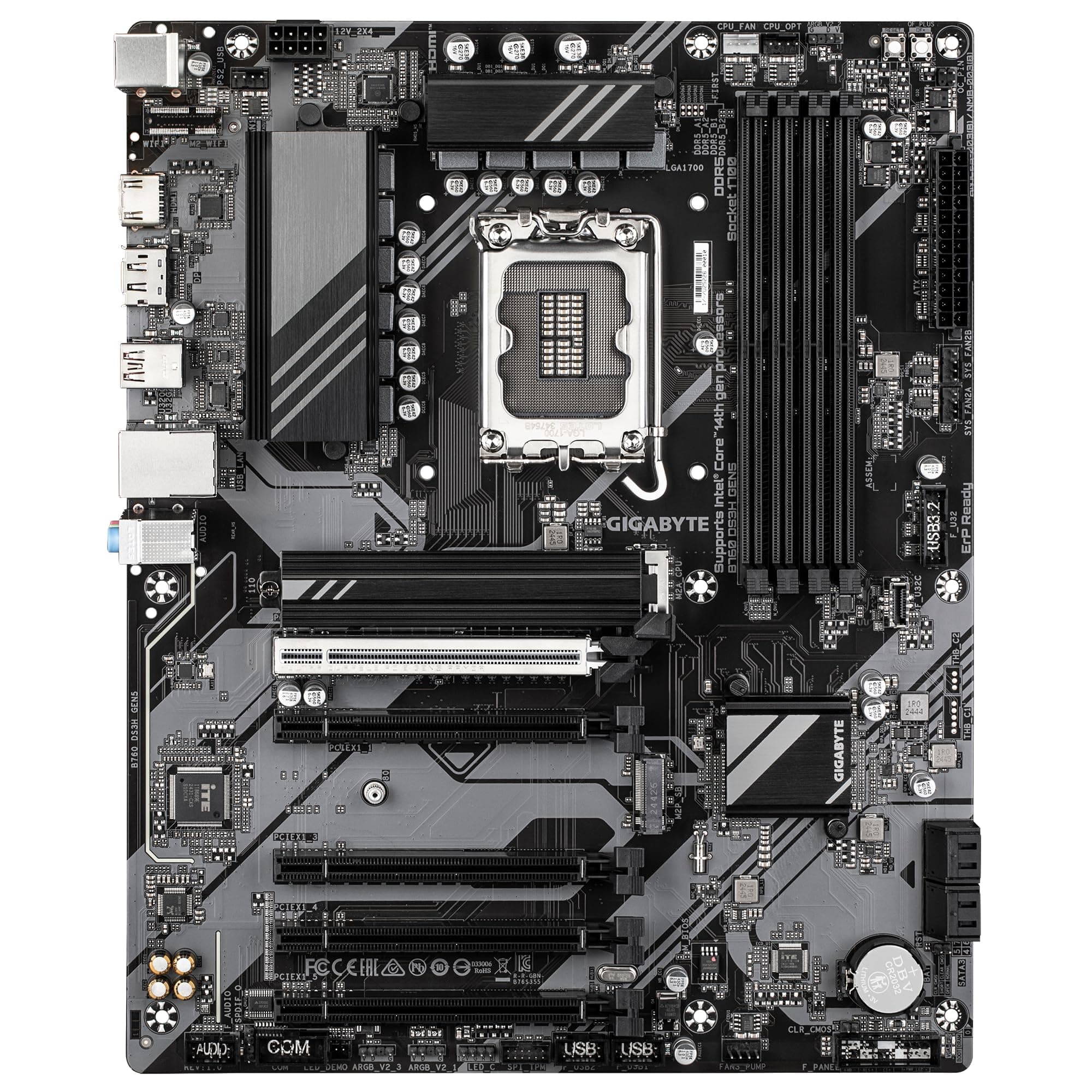 GIGABYTE B760 DS3H GEN5 Mainboard – Unterstützt Intel Core Prozessoren der 14. Generation, 8+2+1 Phasen Digital-VRM, bis zu 5600 MHz DDR5, 2 x PCIe 4.0 M.2, 1 GbE LAN, USB 3.2 Gen 2x2 Bild 3