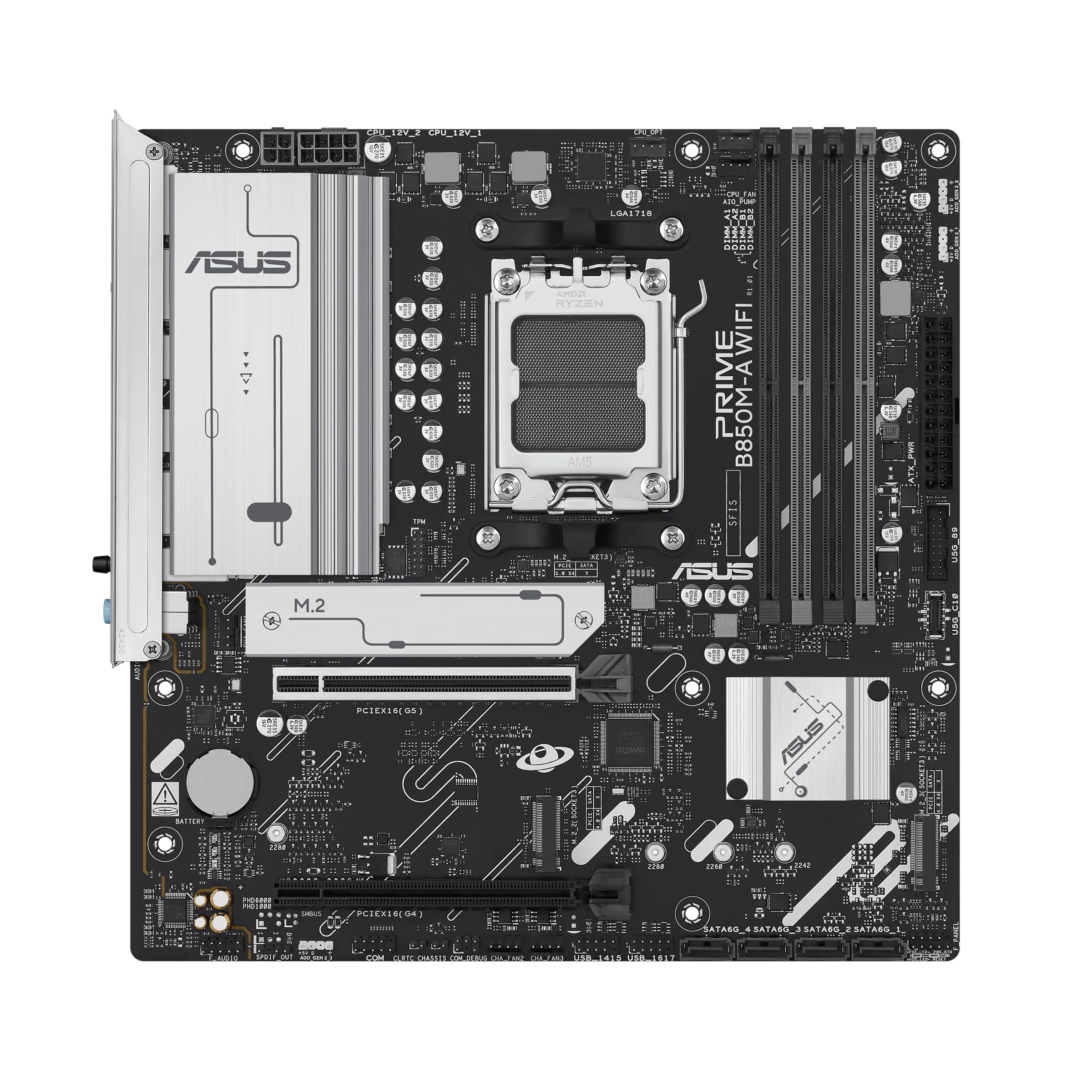 ASUS Prime B850M-A WiFi Gaming Mainboard Sockel AMD AM5 (microATX, DDR5, PCIe 5.0, 3X M.2 Slots, Wi-Fi 6E, Realtek 2.5Gb Ethernet, DisplayPort, HDMI, BIOS Flashback, Aura Sync) Bild 3