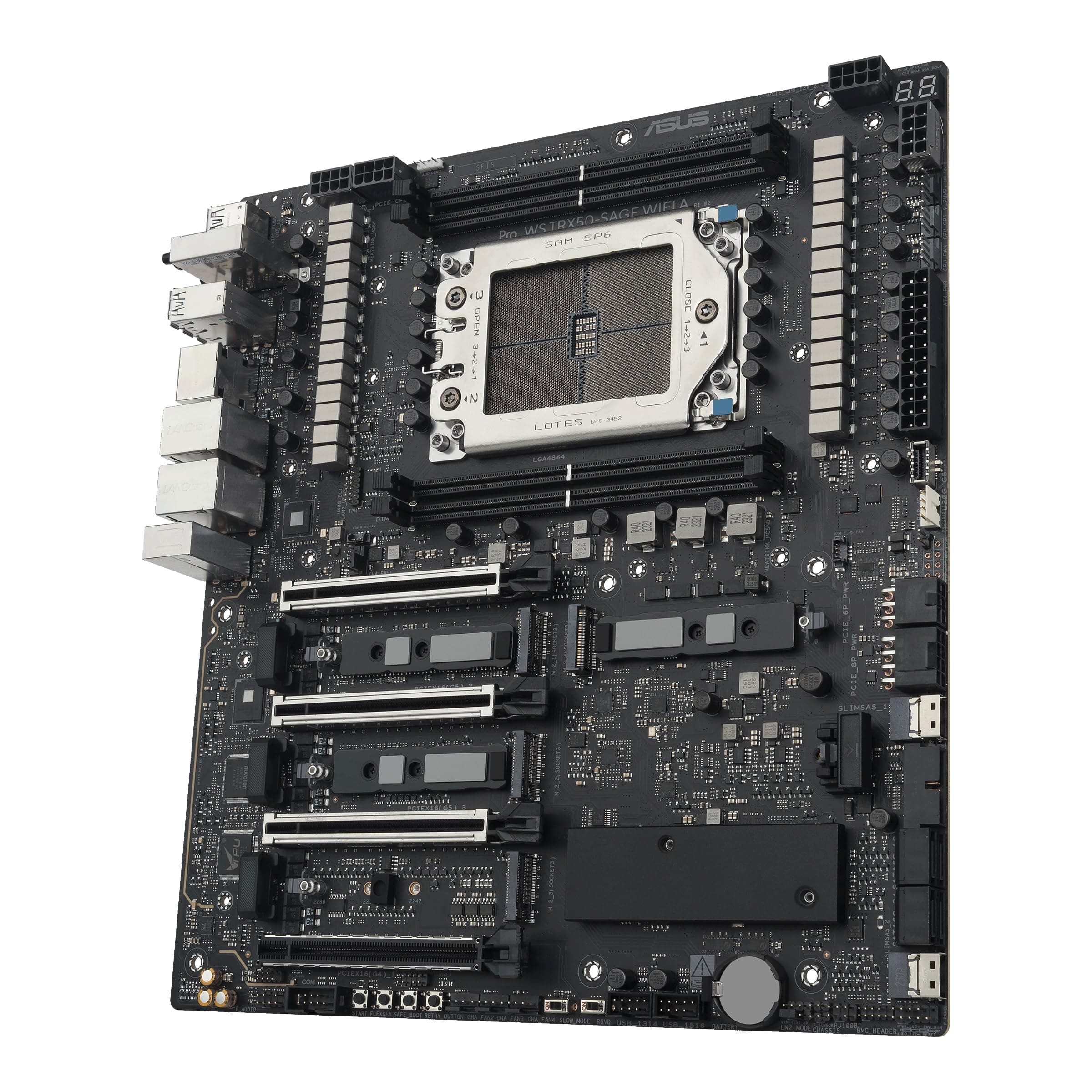 ASUS PRO WS TRX50-SAGE WiFi Workstation Mainboard (Overclocking, 36-Phasen Design, PCIe 5.0 x16 und M.2, USB4 40Gb/s, 10Gb und 2.5Gb LAN, Multi-GPU Support, CEB Formfaktor) SAGE WIFI A Pro TRX50 Bild 5