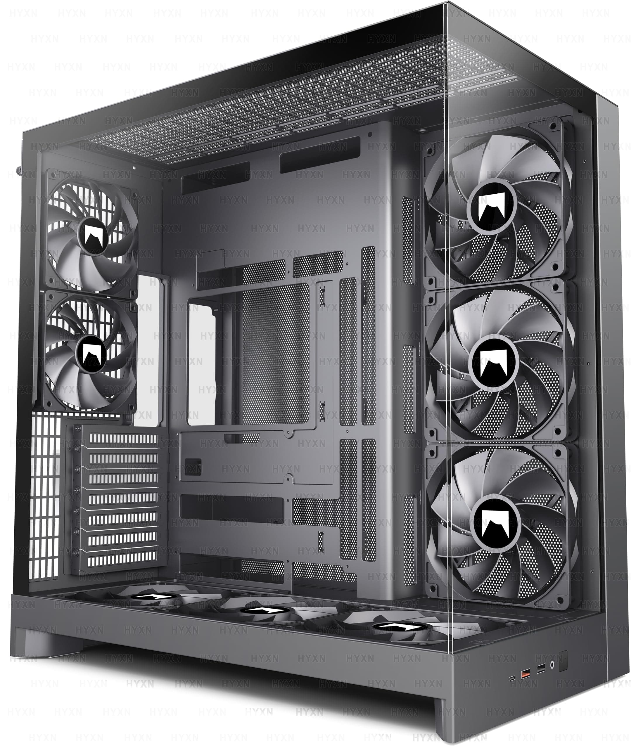 H2(2026) HYXN PC Gehäuse ATX mit 8 Lüfter(6X140 und 2X120) Groß Dual Kammer Mid-Tower Computer Gehäuse Airflow Gaming PC-Gehäuse,Unterstützt 420mm-Wasserkühler,Gaming Gehäuse (Black, H2) Black H2