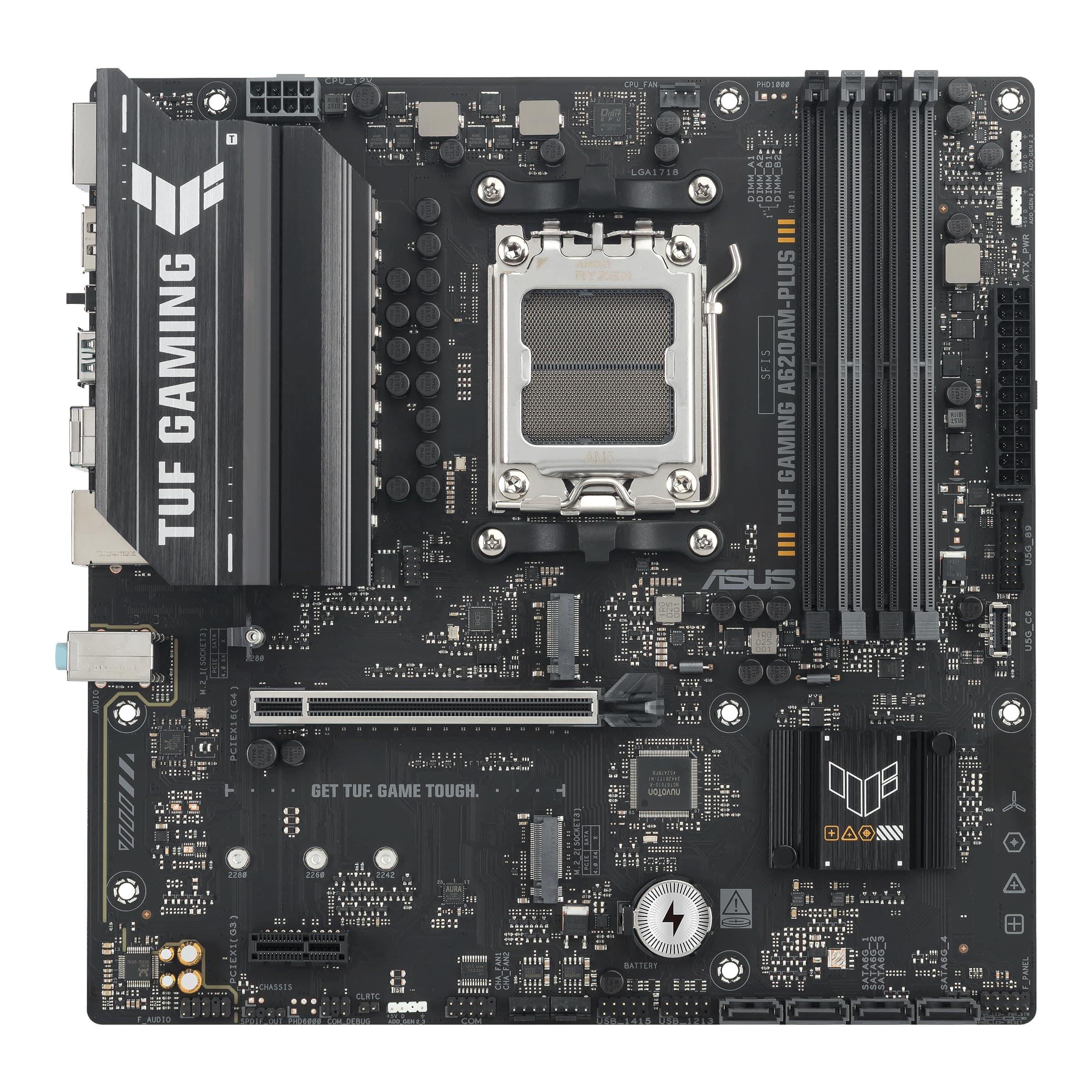 ASUS TUF Gaming A620M-PLUS mATX Mainboard (DDR5, PCIe 4.0, 2X M.2, 2.5Gb LAN, HDMI, DP, USB 10Gb/s Typ-A & 5Gb/s Typ-C, BIOS Flashback, M.2 Q-Latch, Aura Sync, 8+2+1 Phasen Design) Bild 2