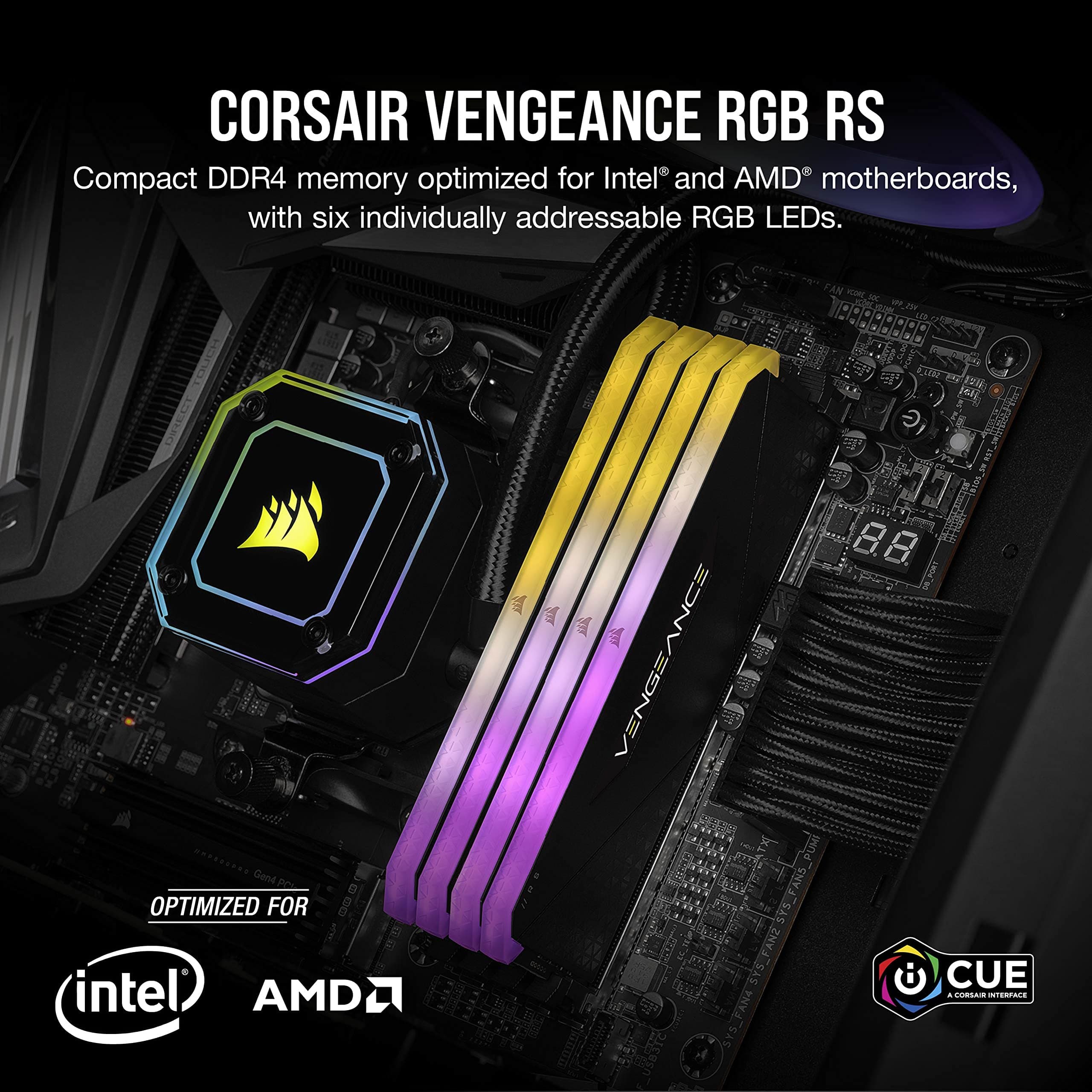 Corsair Vengeance RGB RS 32 GB (2 x 16 GB) DDR4 3.200MHz C16 Arbeitsspeicher (Dynamische RGB-Beleuchtung, Kompatibilität mit Intel & AMD 300/400/500 Series) Schwarz, CMG32GX4M2E3200C16 Bild 3
