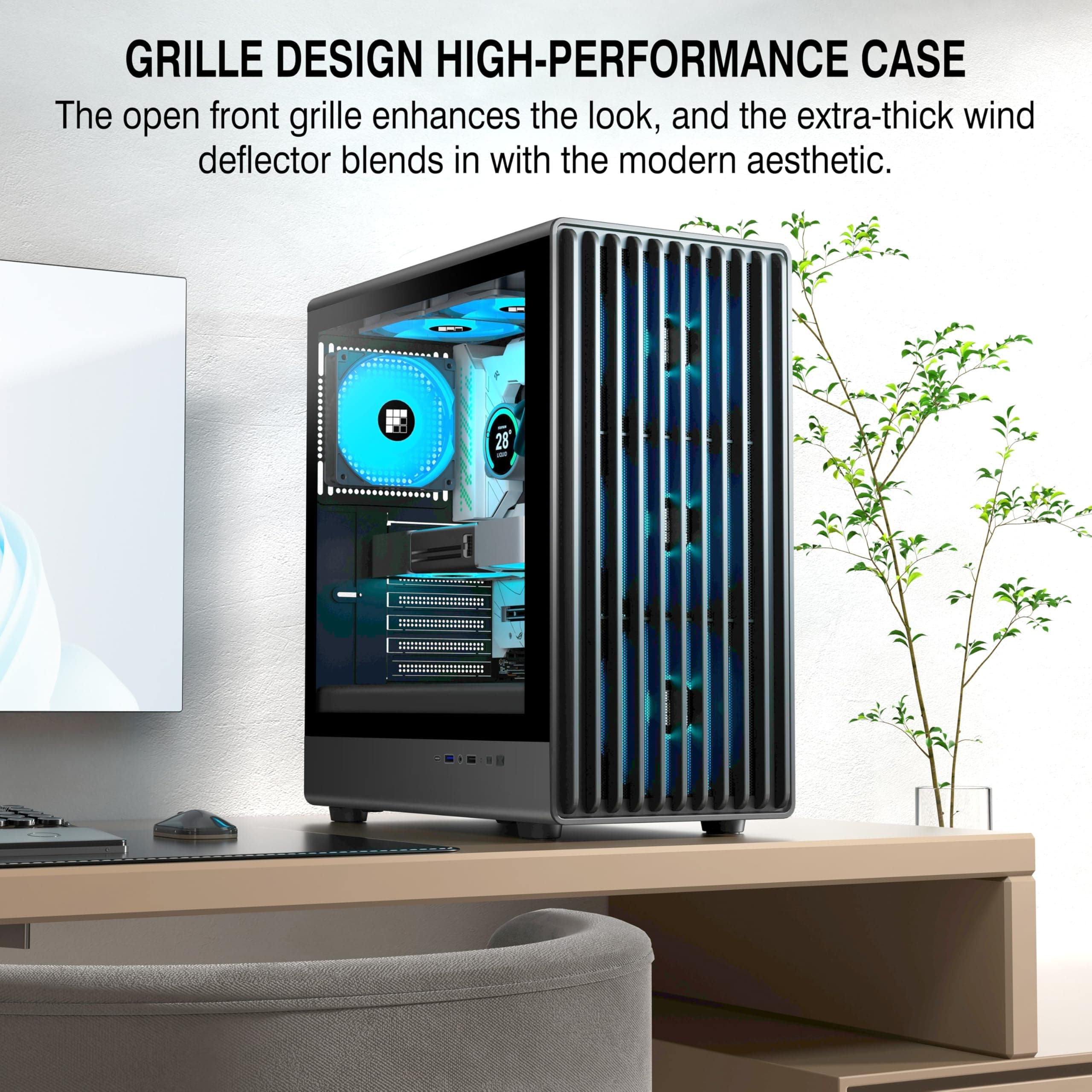 FOIFKIN K6 PC-Gehäuse ATX mit 6 PWM ARGB-Lüftern（3X 140mm und 3X 120mm,Computer Gehäuse Mid-Tower,Hoher Luftstrom,240mm Kühlerunterstützung,ATX-Gehäuse Schwarz,Gaming PC-Gehäuse,Type-C (Schwarz, K6) K6 Schwarz Bild 3