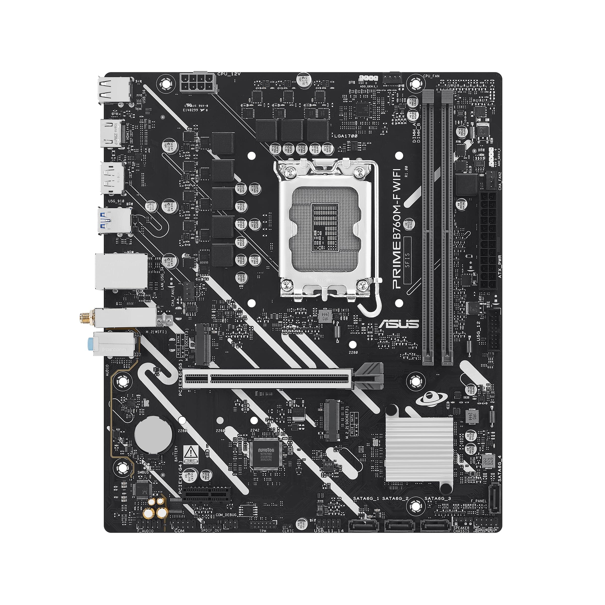 ASUS PRIME B760M-F WIFI Intel B760 LGA 1700 micro-ATX Mainboard (PCIe 5.0, zwei PCIe 4.0 M.2 Slots, DDR5, WiFi 6, Realtek 1Gb Ethernet, DisplayPort, HDMI, SATA 6Gbps, Front USB 5Gbps Ports, Aura Sync) Bild 2