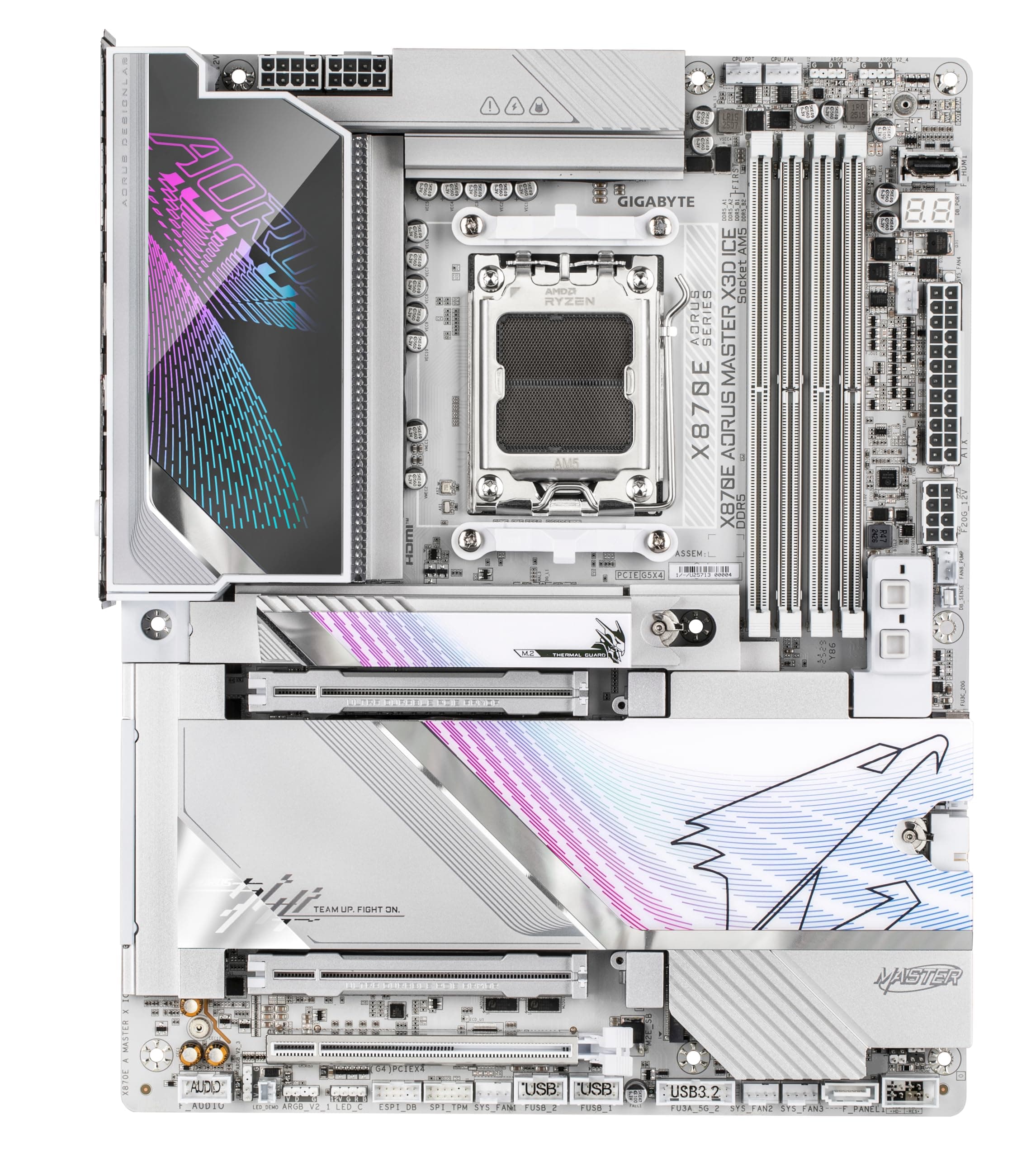 GIGABYTE X870E AORUS Master X3D Ice Mainboard – Unterstützt AMD Ryzen 9000 Prozessoren, 18+2+2-Phasen Digital-VRM, bis zu 9000 Hz DDR5 (OC), 2 x PCIe 5.0 + 3 x PCIe 4.0, Wi-Fi 7, 10 GbE LAN, USB 4 Bild 3