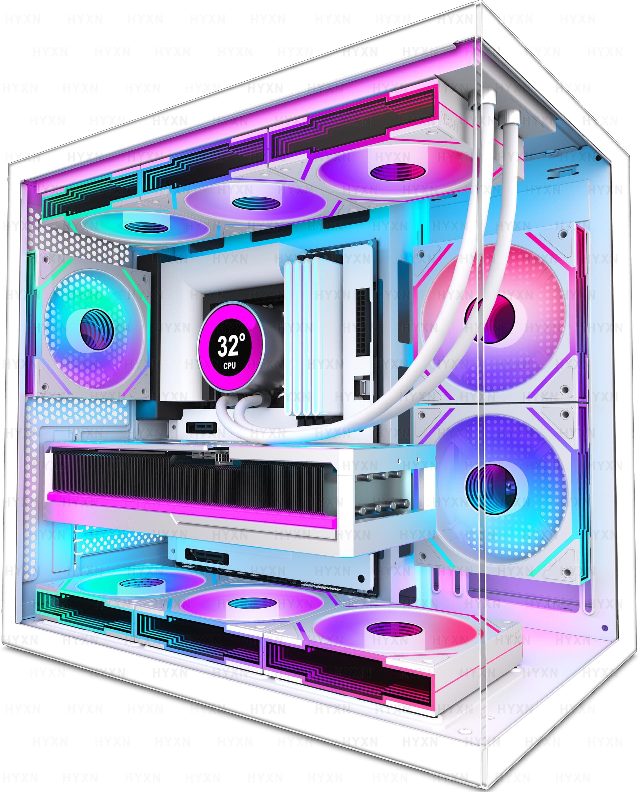 H3(2026) PC Gehäuse ATX –Vorinstalliert 6 Infinity Mirror PWM ARGB-Lüftern, Kompakter ATX Dual Kammer Mid Tower Gaming PC Gehäuse, 360MM Rad Unterstützung,mit Type-C 3.2 (Weiß)