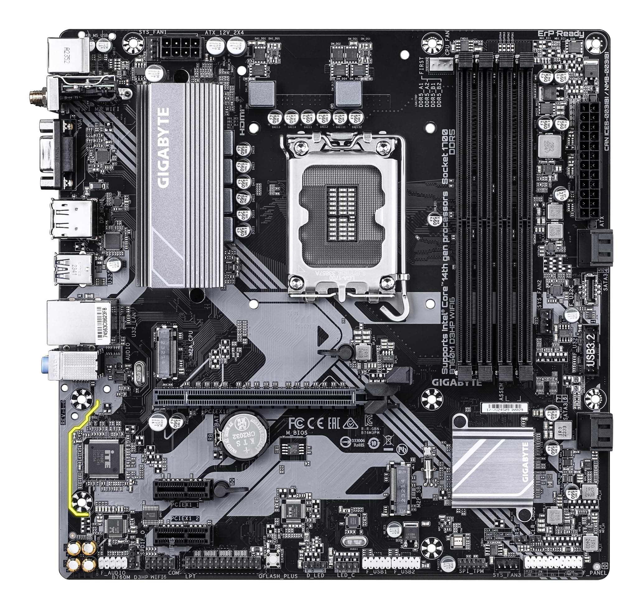 GIGABYTE B760M D3HP WIFI6 Mainboard – Unterstützt Intel Core Prozessoren der 14. Generation, digitales 4+1+1 Phasen VRM, bis zu 5600 MHz DDR5, 2X PCIe 4.0 M.2, Wi-Fi 6, GbE LAN, USB 3.2 Gen 1 Bild 5