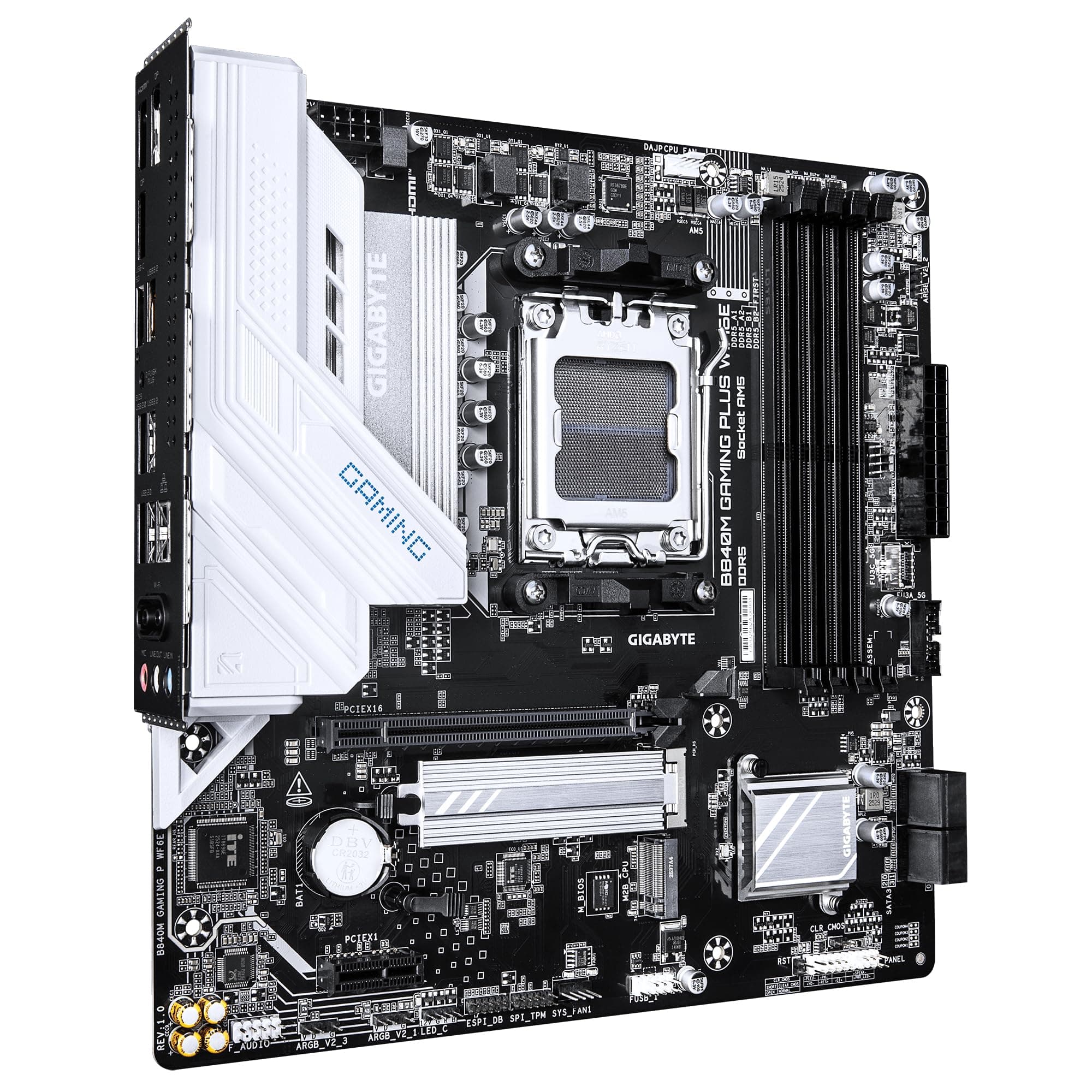 GIGABYTE B840M Gaming Plus WIFI6E Mainboard – AMD Ryzen 9000 CPUs, 8+2+2-Phasen-VRM, bis zu 8200 MHz DDR5 (O.C.), 2× PCIe-4.0-M.2, Wi-Fi 6E, 1-GbE-LAN, USB 3.2 Gen 2 Bild 5